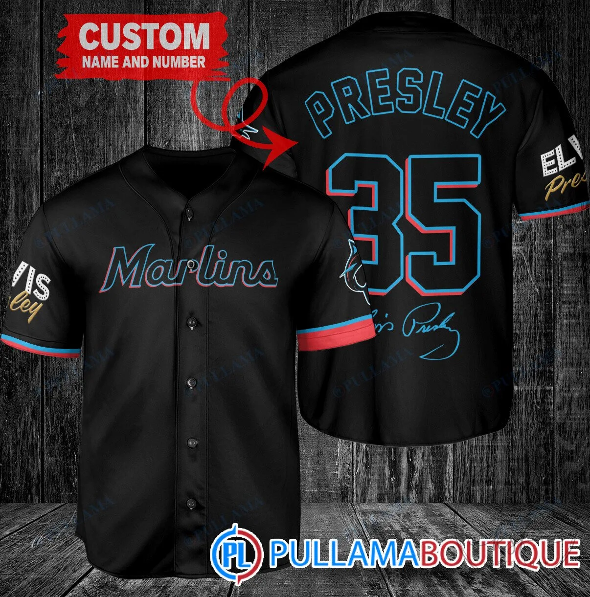 Miami Marlins Elvis Presley Baseball Jersey Black