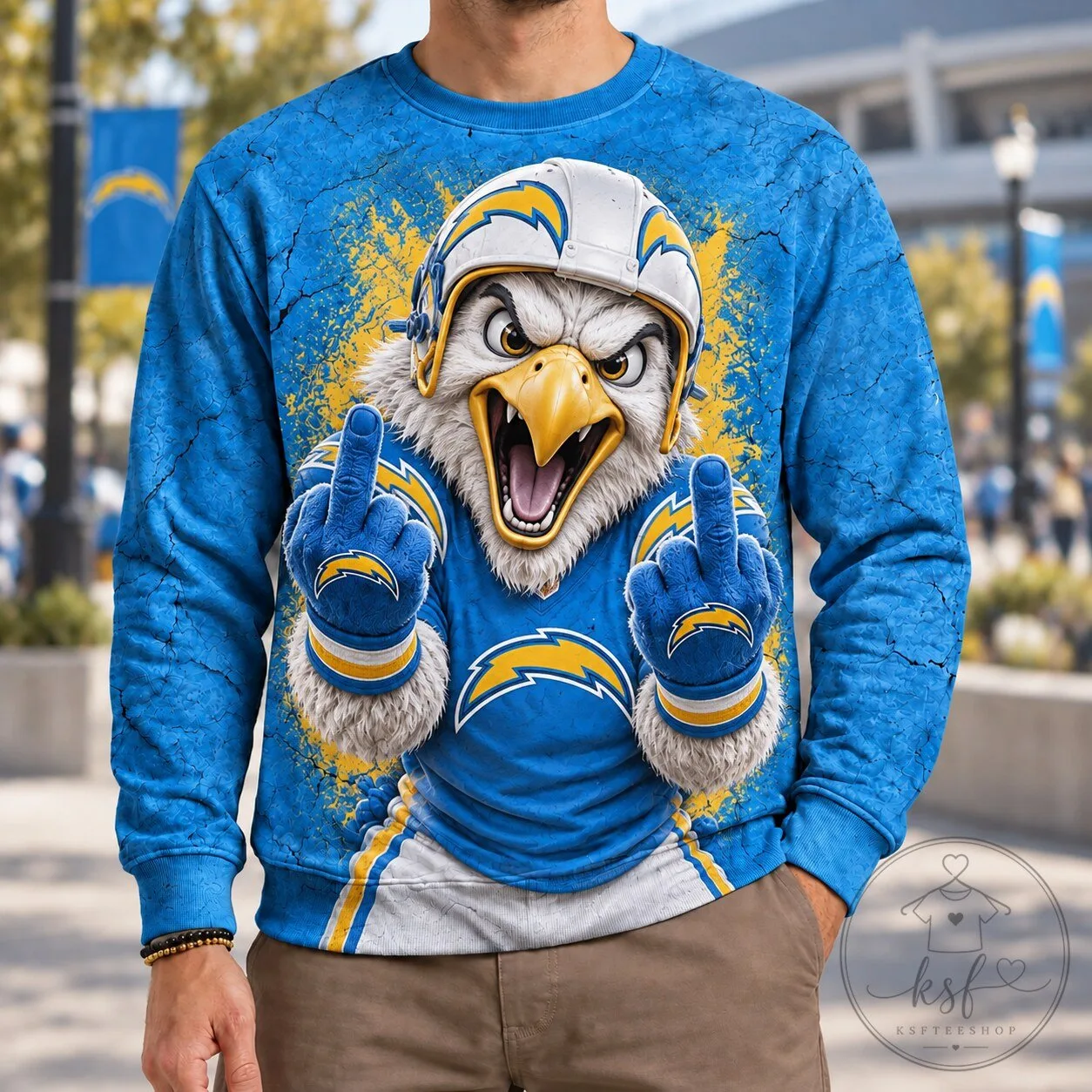 Los Angeles Chargers Boltman Mascot Funny Hand Sign Football Fan Sweatshirt