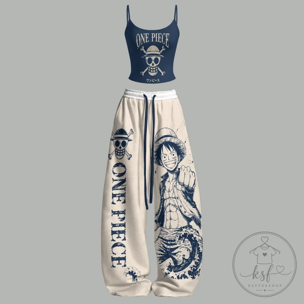 One Piece Monkey D. Luffy Skull Logo Tank Top and Sweatpants Two-Piece Set