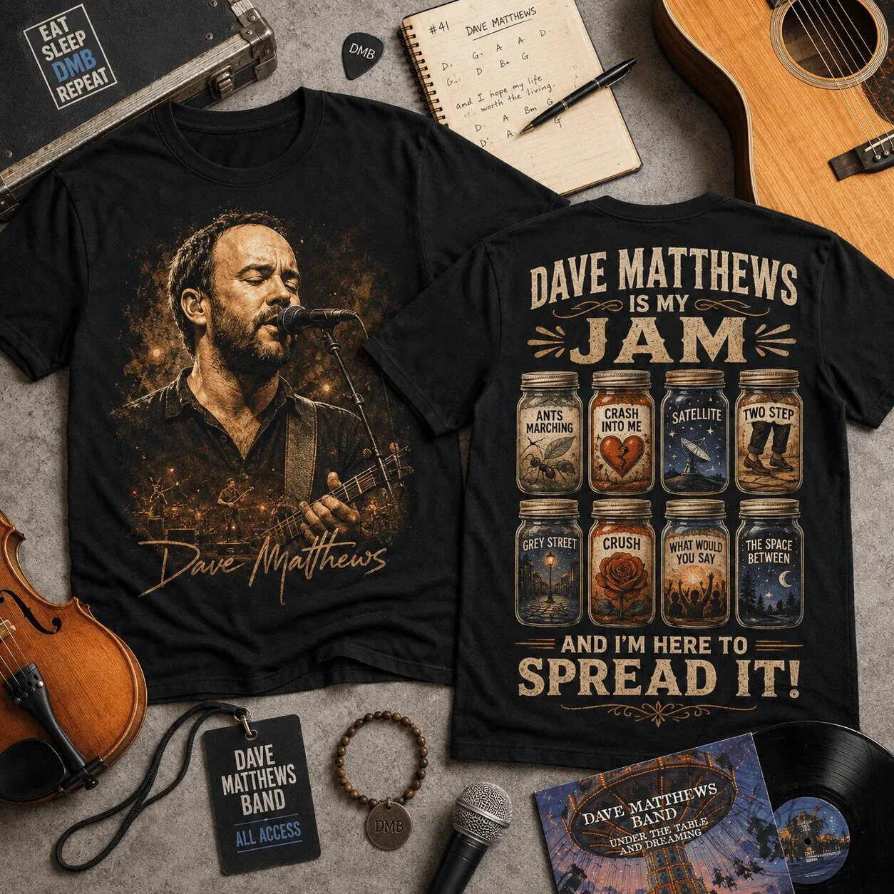 Dave Matthews Band Is My Jam Concert Tour Fan Black Graphic T-Shirt