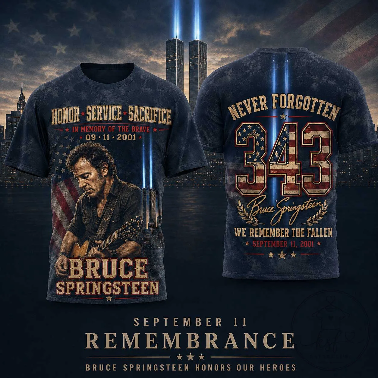 Bruce Springsteen September 11 Remembrance Never Forgotten Tribute T-Shirt