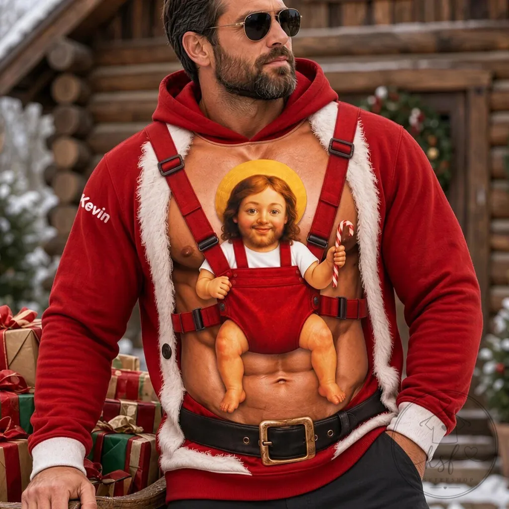 Funny Santa Baby Jesus Christmas Muscle Chest Hoodie Funny Santa Baby Jesus Christmas Muscle Chest Hoodie