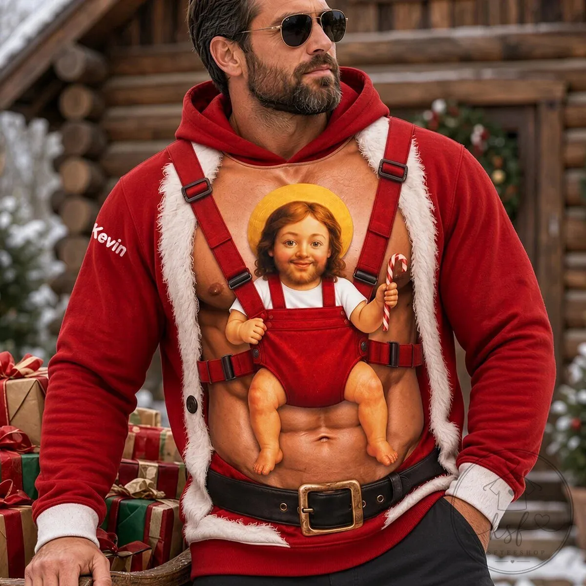 Funny Santa Baby Jesus Christmas Muscle Chest Hoodie