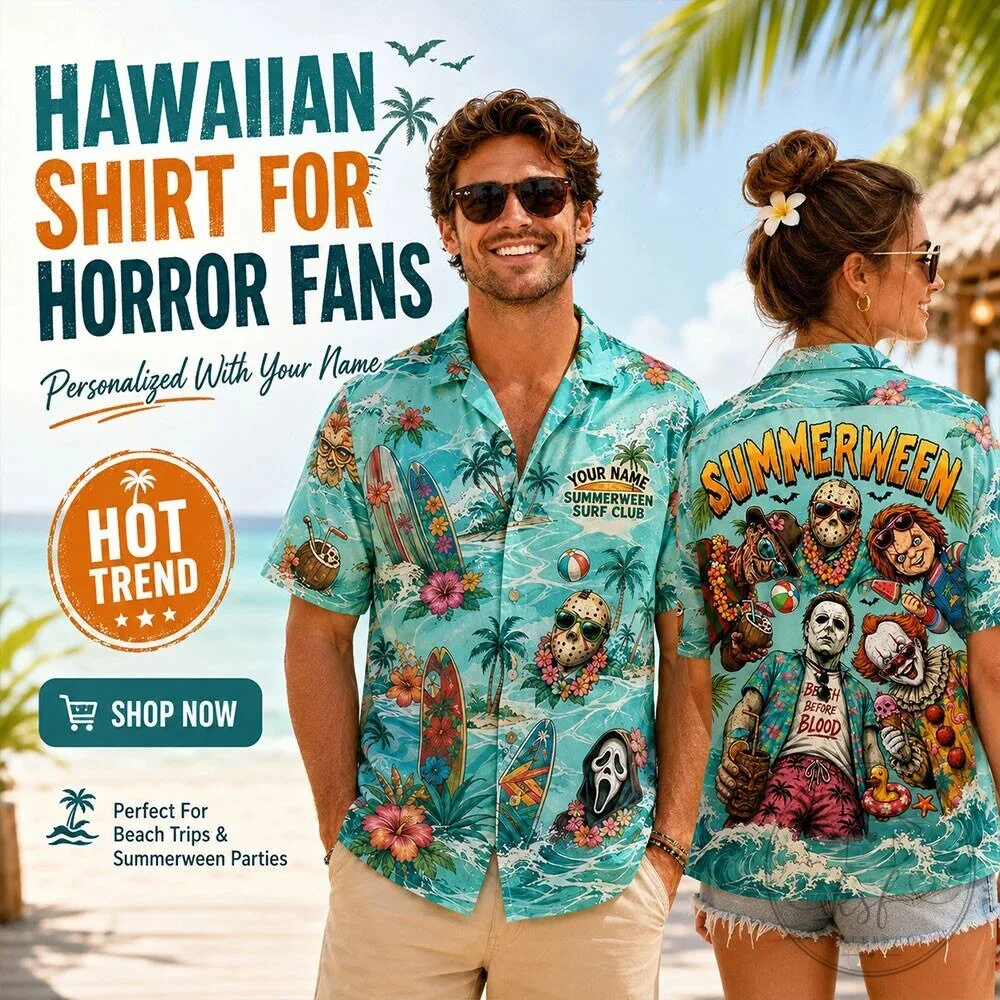 Horror Movie Characters Summerween Tropical Hawaiian Shirt