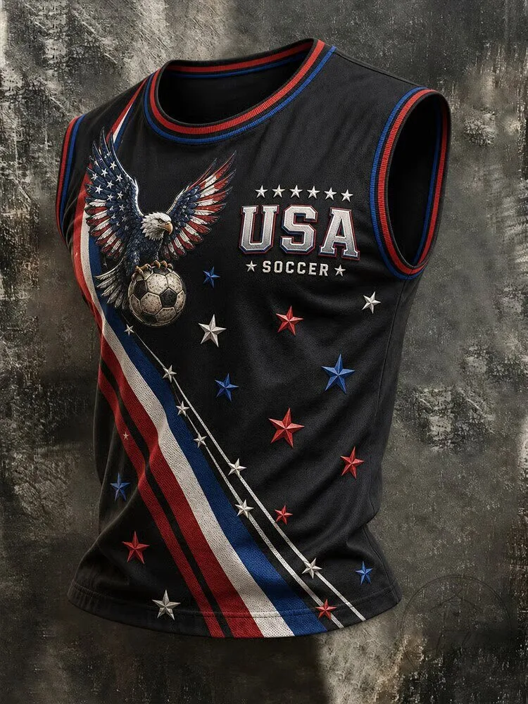 USA Soccer Patriotic Eagle and Stars Stripes Design Tank Top