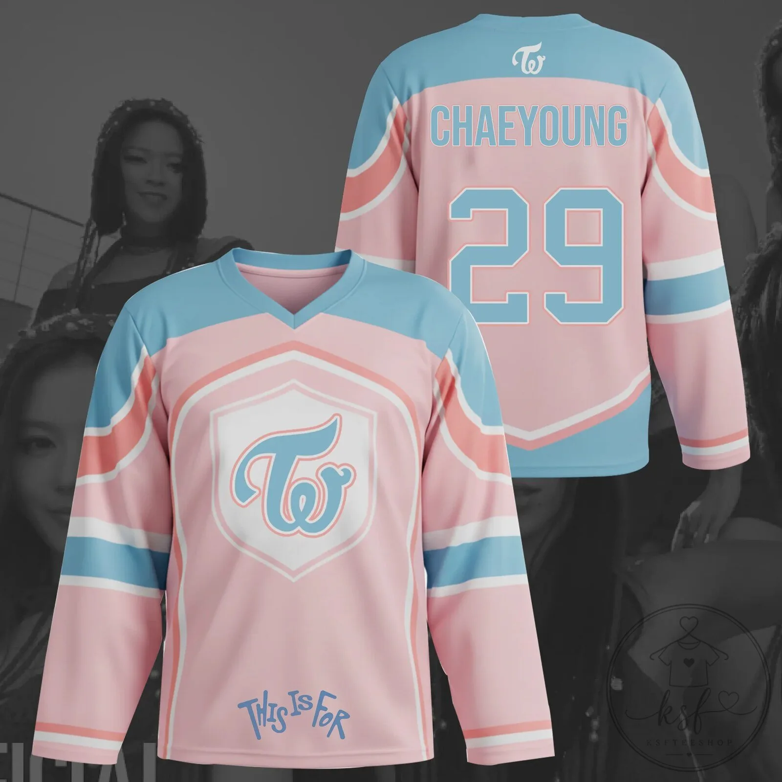 Twice K-Pop Group Chaeyoung Member Number 29 Pastel Pink Hockey Jersey