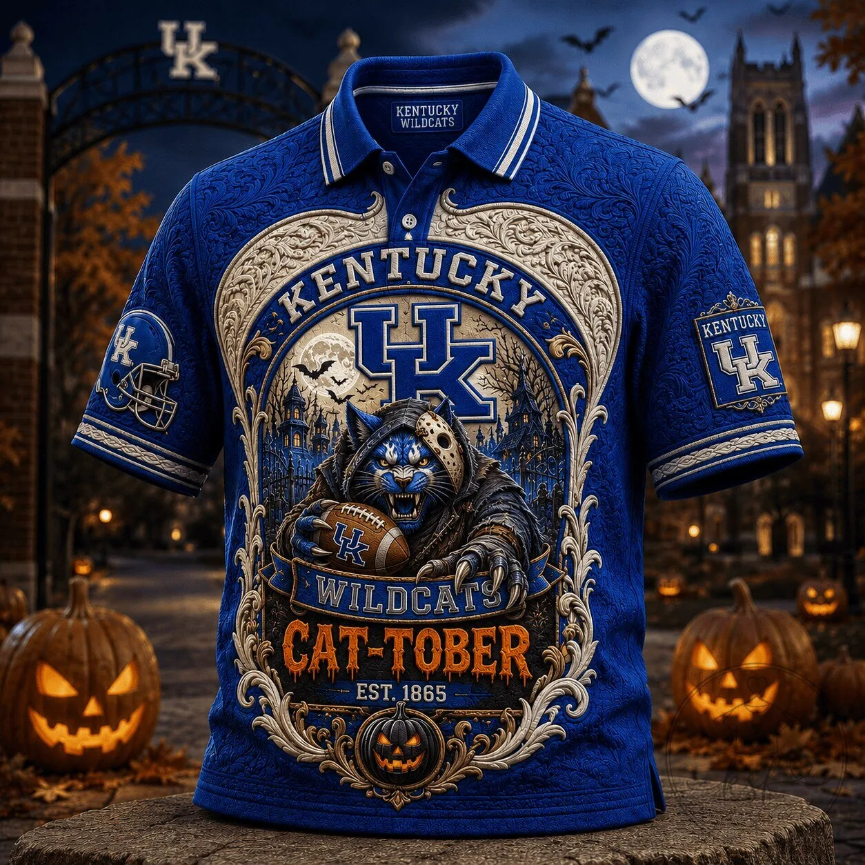 Kentucky Wildcats Cat-Tober Halloween Spooky Night Polo Shirt