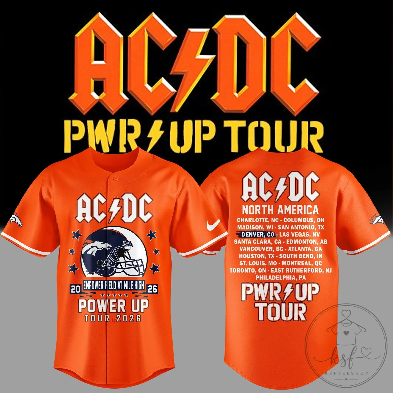 AC/DC Power Up Tour 2026 Denver Broncos Baseball Jersey