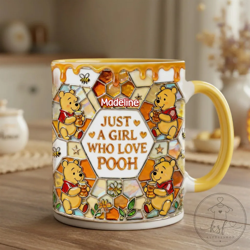 Winnie The Pooh Just A Girl Who Loves Pooh Honeycomb Pattern Coffee Mug Winnie The Pooh Just A Girl Who Loves Pooh Honeycomb Pattern Coffee Mug