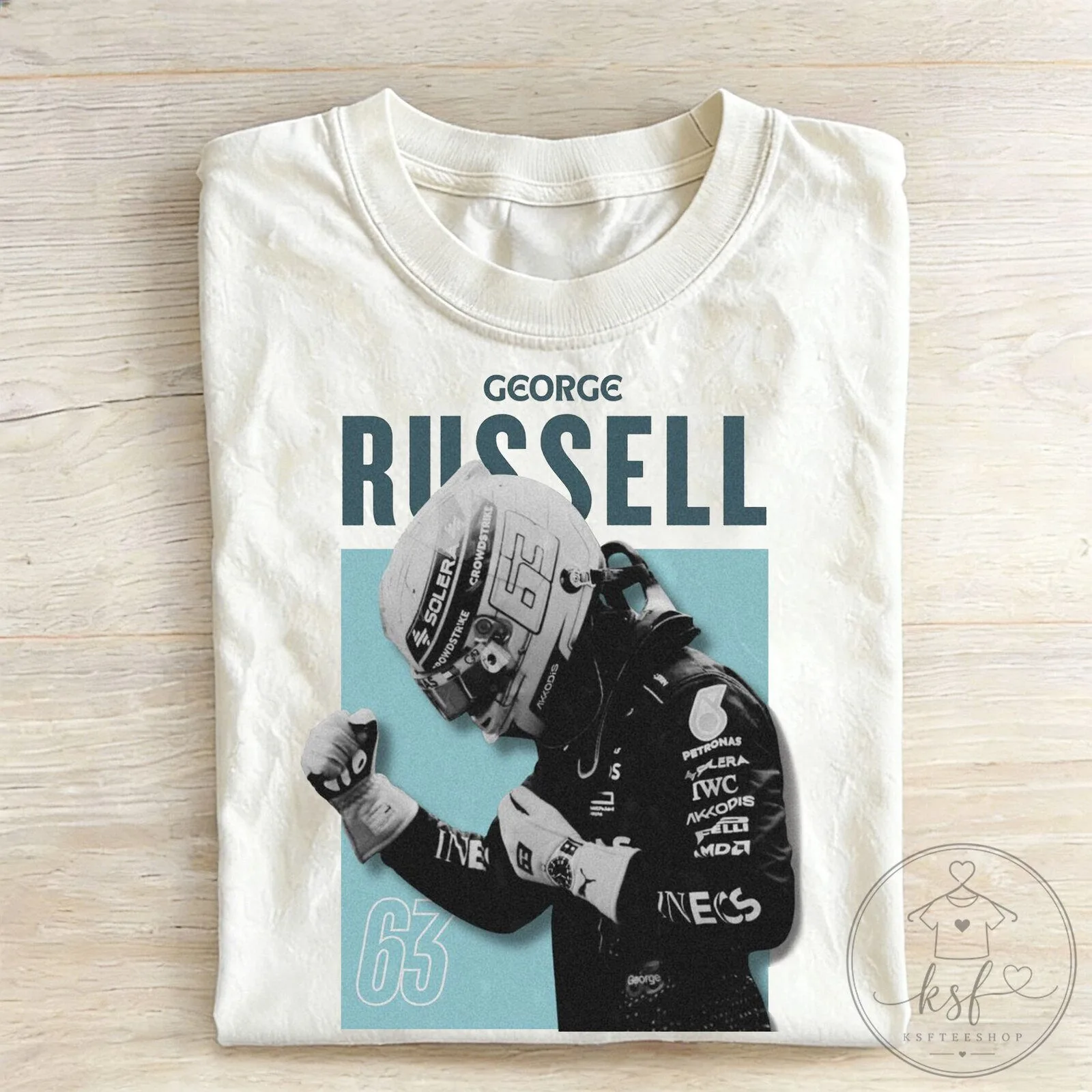 George Russell Formula One Racing Driver White Graphic T-Shirt