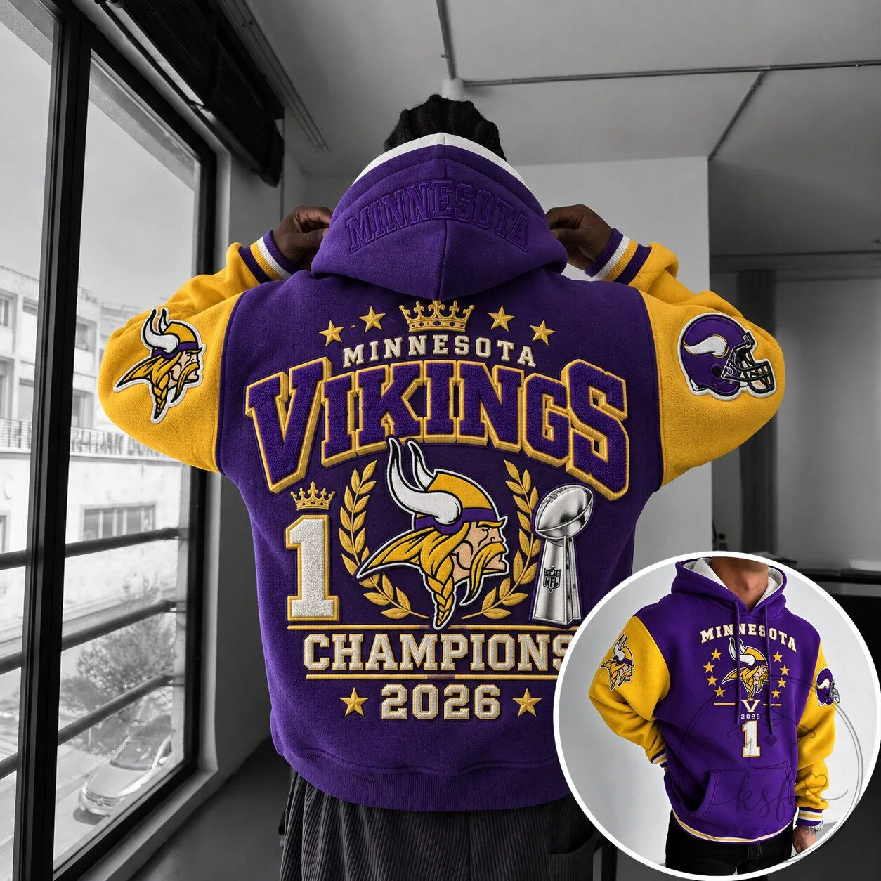 Minnesota Vikings 2026 Champions Football Team Varsity Hoodie