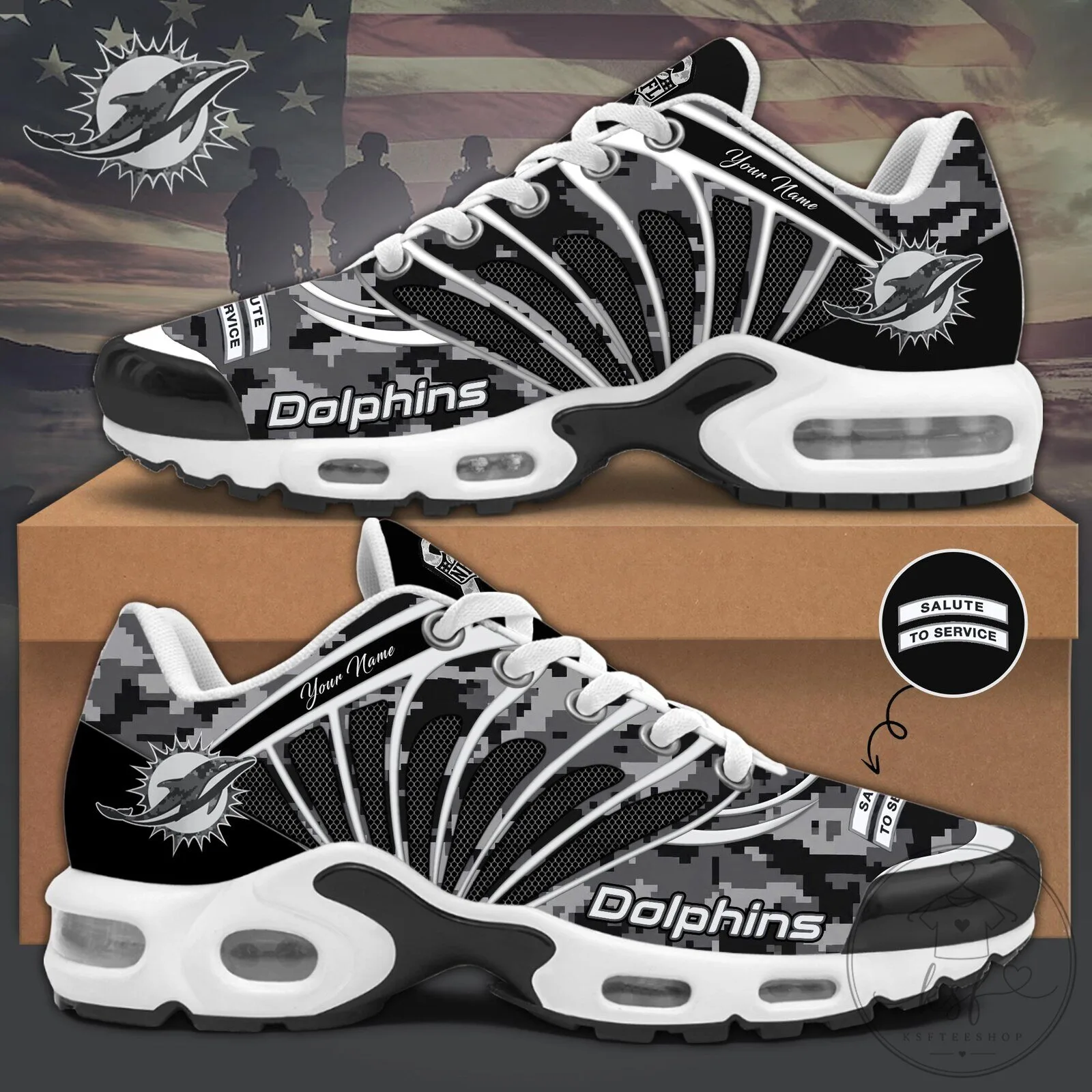 Miami Dolphins Salute To Service Custom Name Camouflage Running Shoes