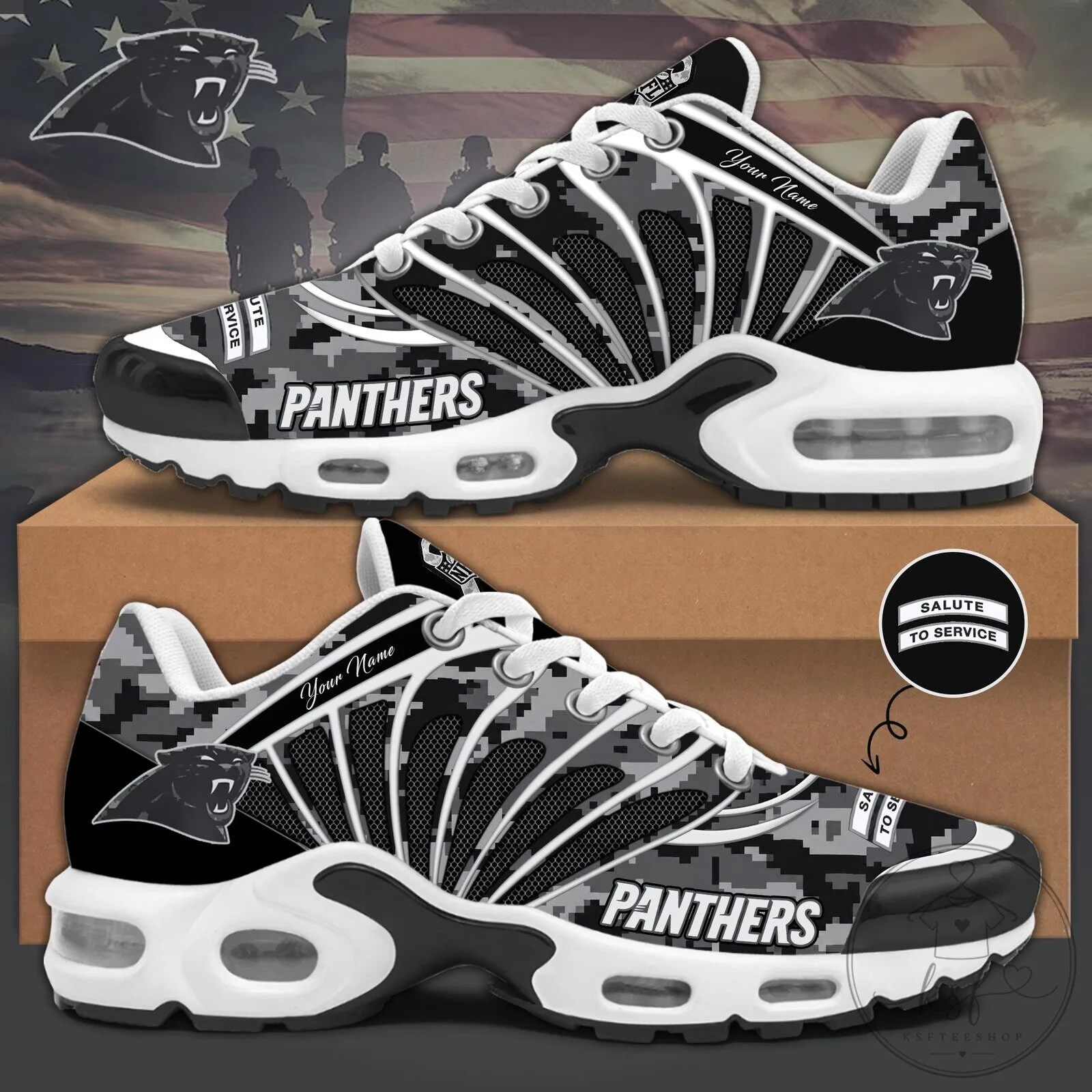Carolina Panthers Salute To Service Custom Name Sneakers