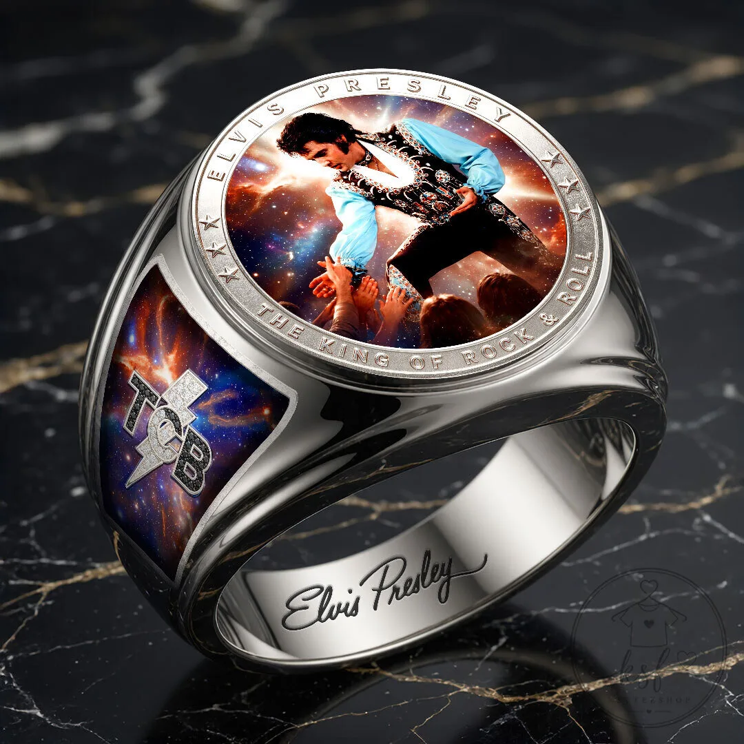 Gold Tone Engraved Ring of Elvis Presley, The King of Rock and Roll 9 Gold Tone Engraved Ring of Elvis Presley, The King of Rock and Roll