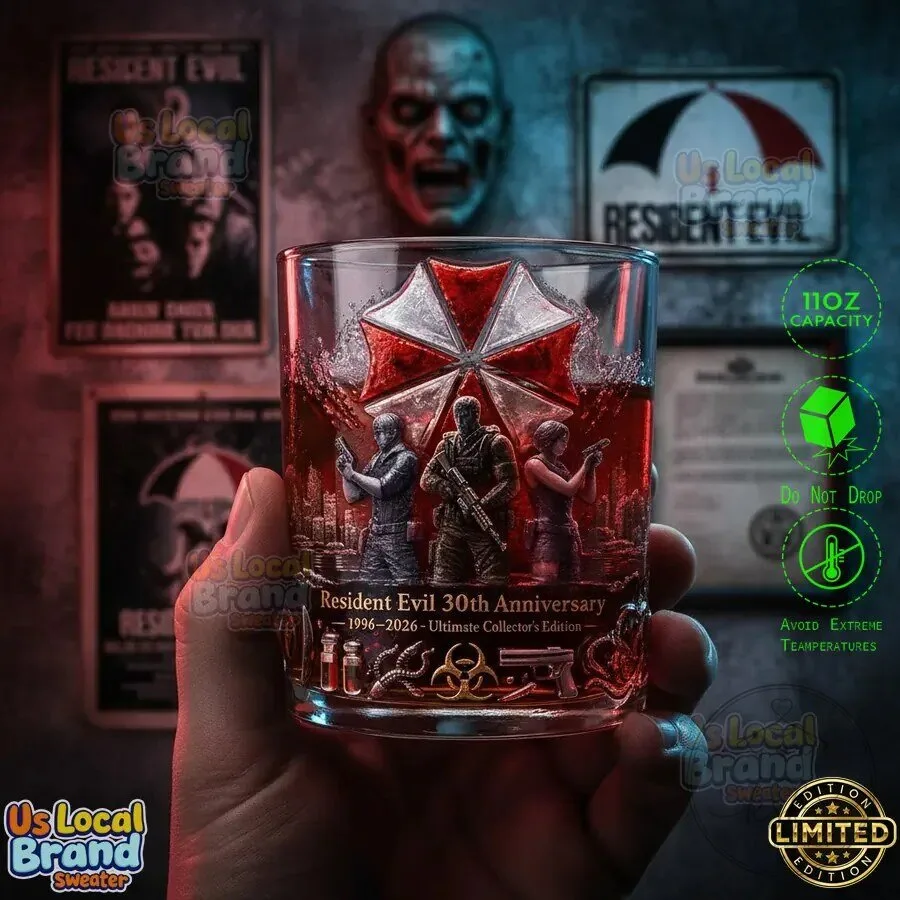 Resident Evil 30th Anniversary Umbrella Corporation Whiskey Glass