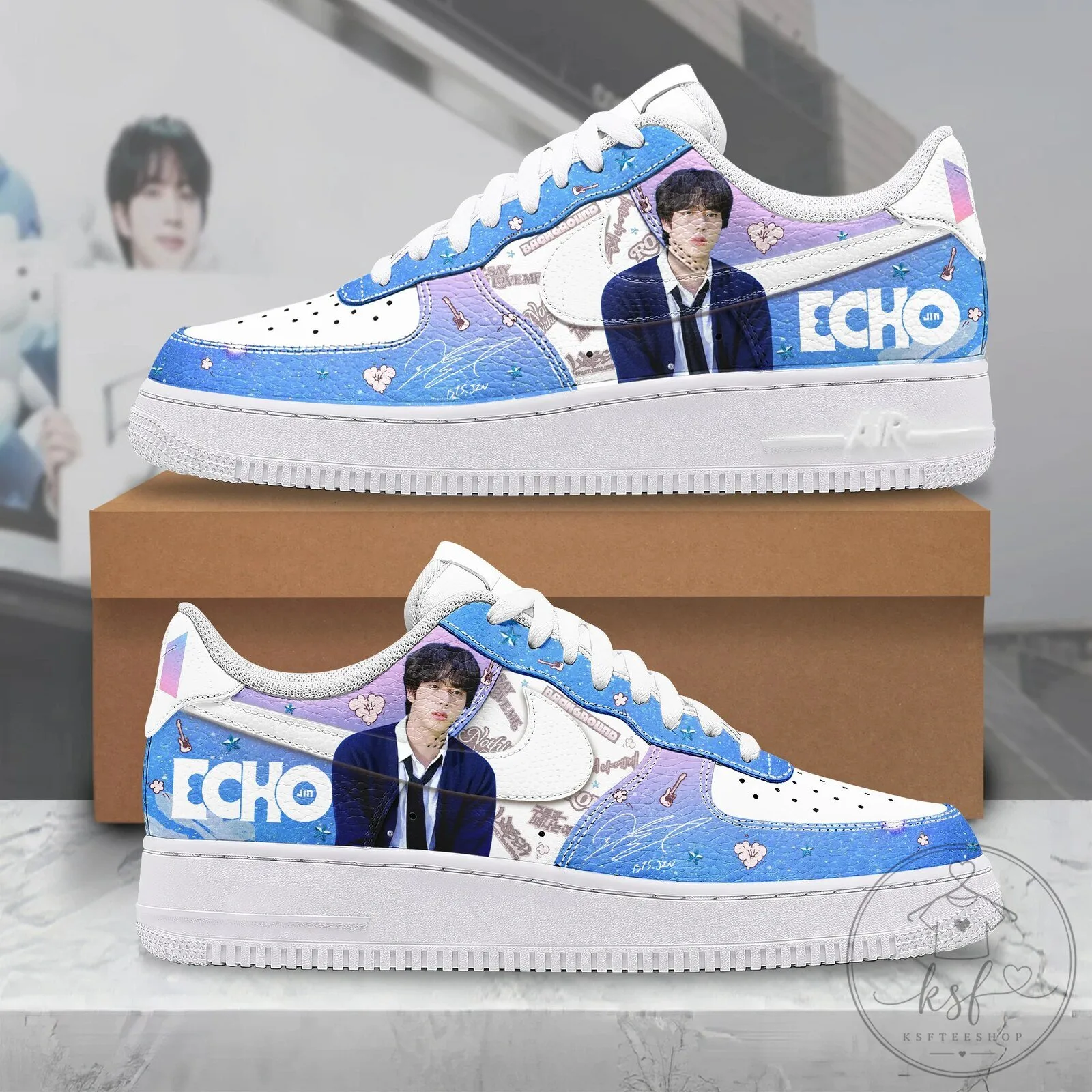 BTS Jin Echo K-Pop Music Band Fan Art Custom Printed Sneakers