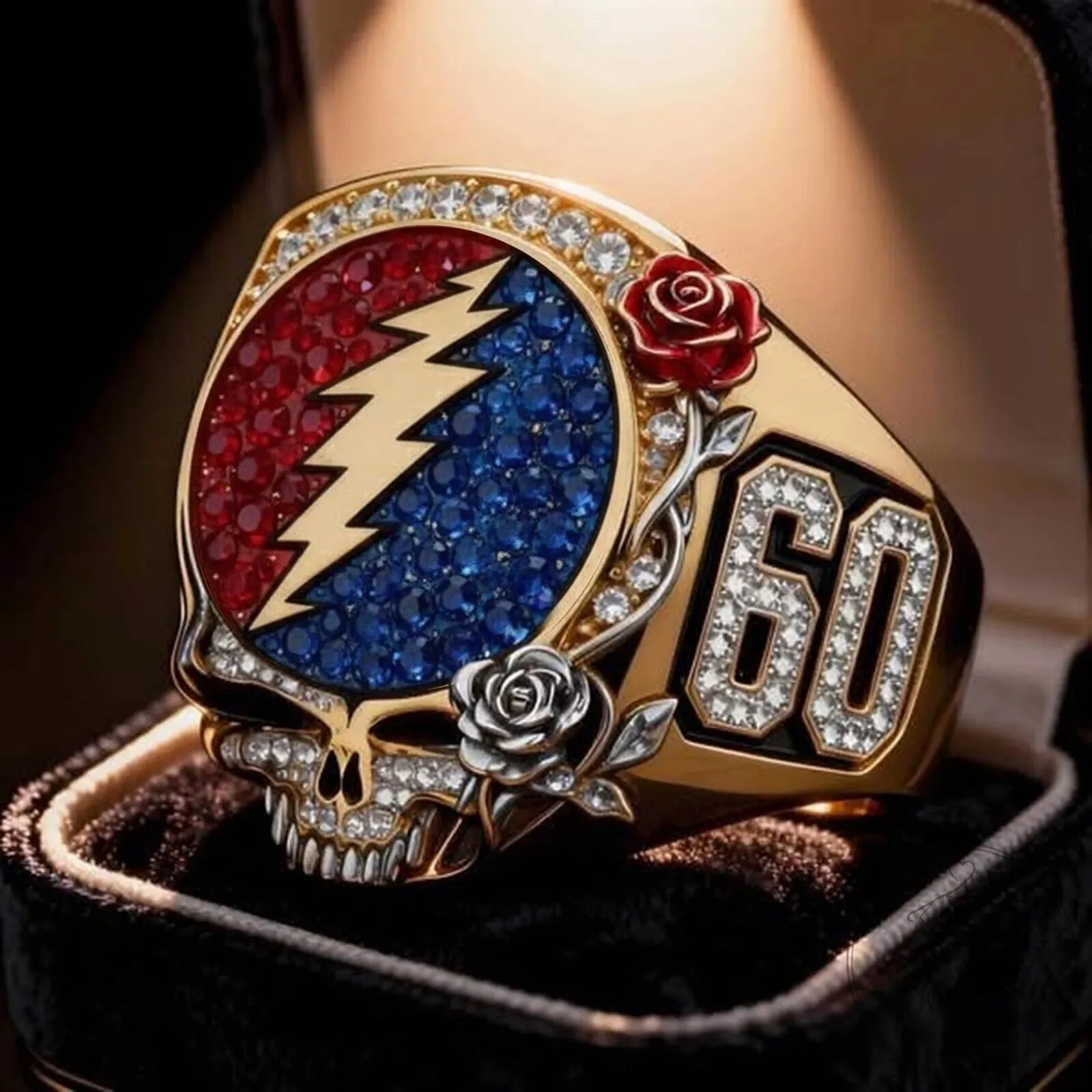 Grateful Dead Steal Your Face Skull 60th Anniversary Gold Ring
