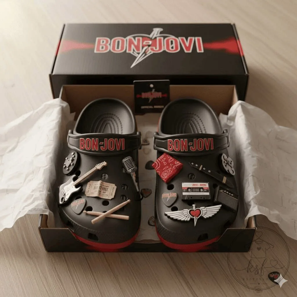 Bon Jovi Band Logo Black Clogs with Music Charms