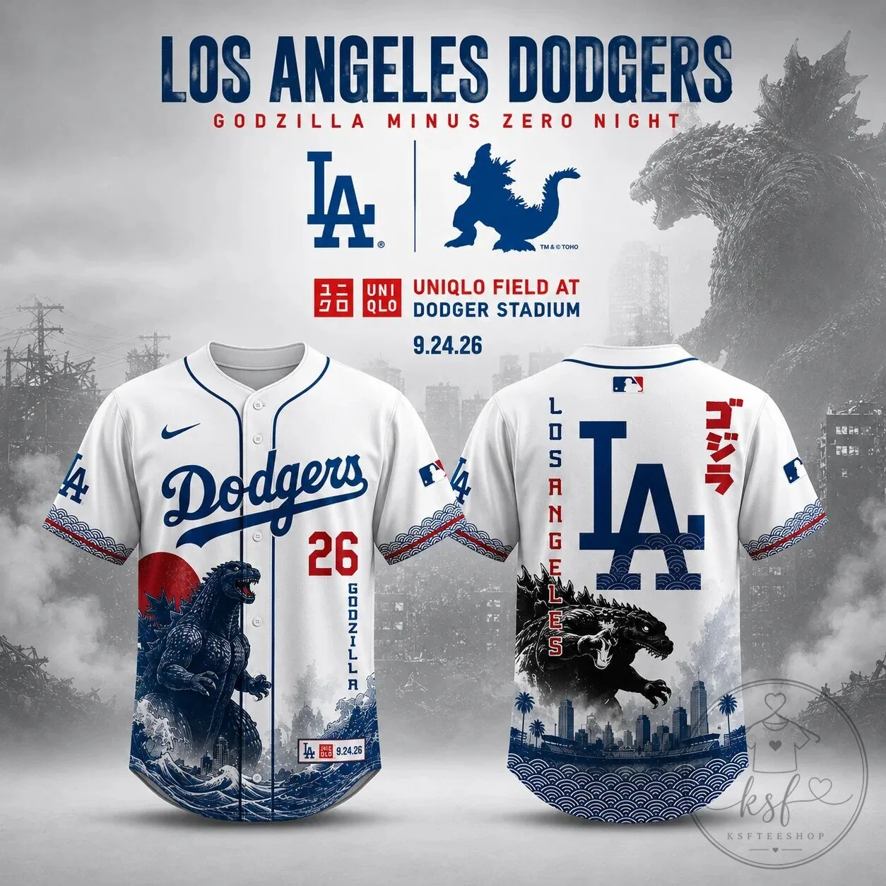 Los Angeles Dodgers Godzilla Minus One Night Baseball Jersey