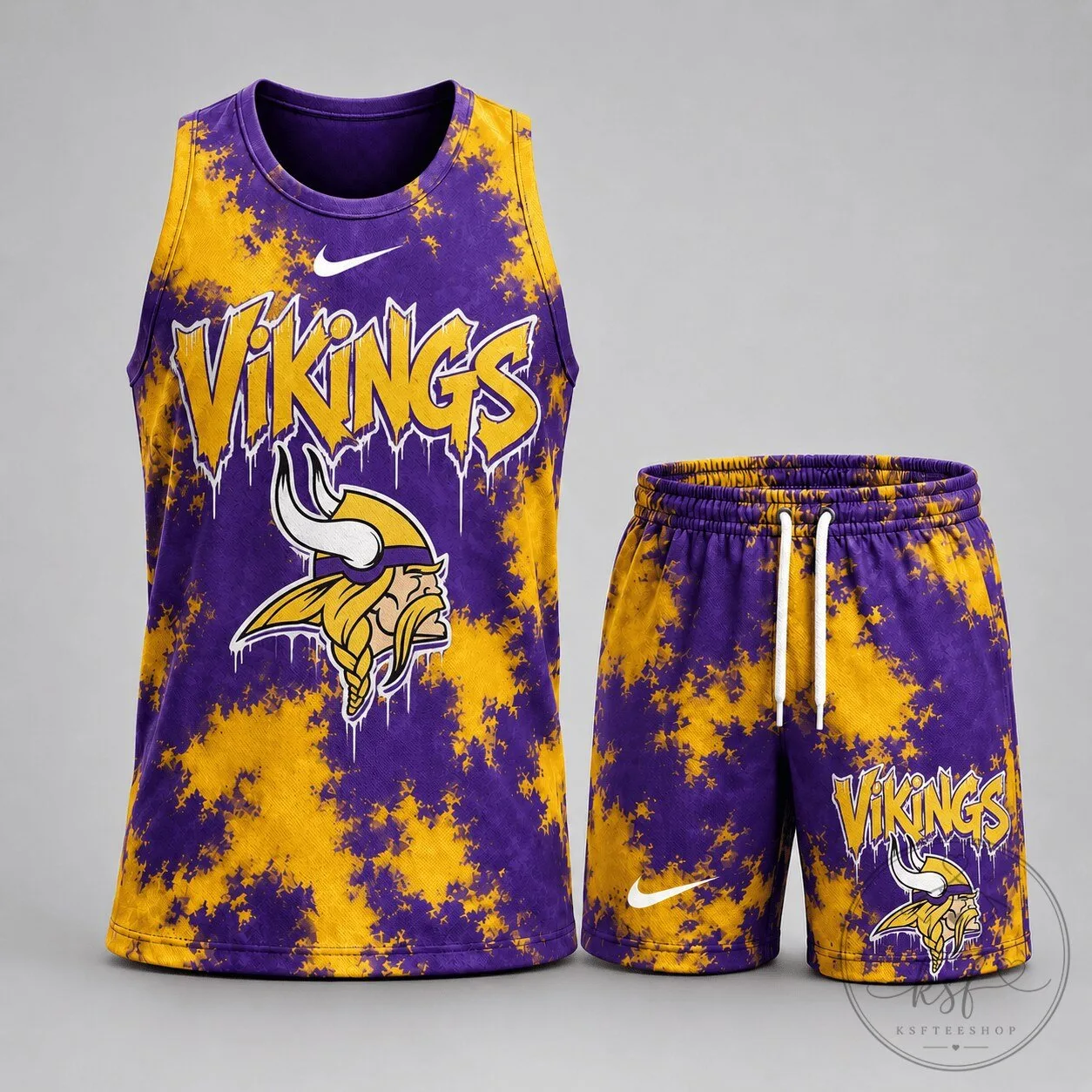 Minnesota Vikings Purple and Gold Tie-Dye Tank Top and Shorts Set