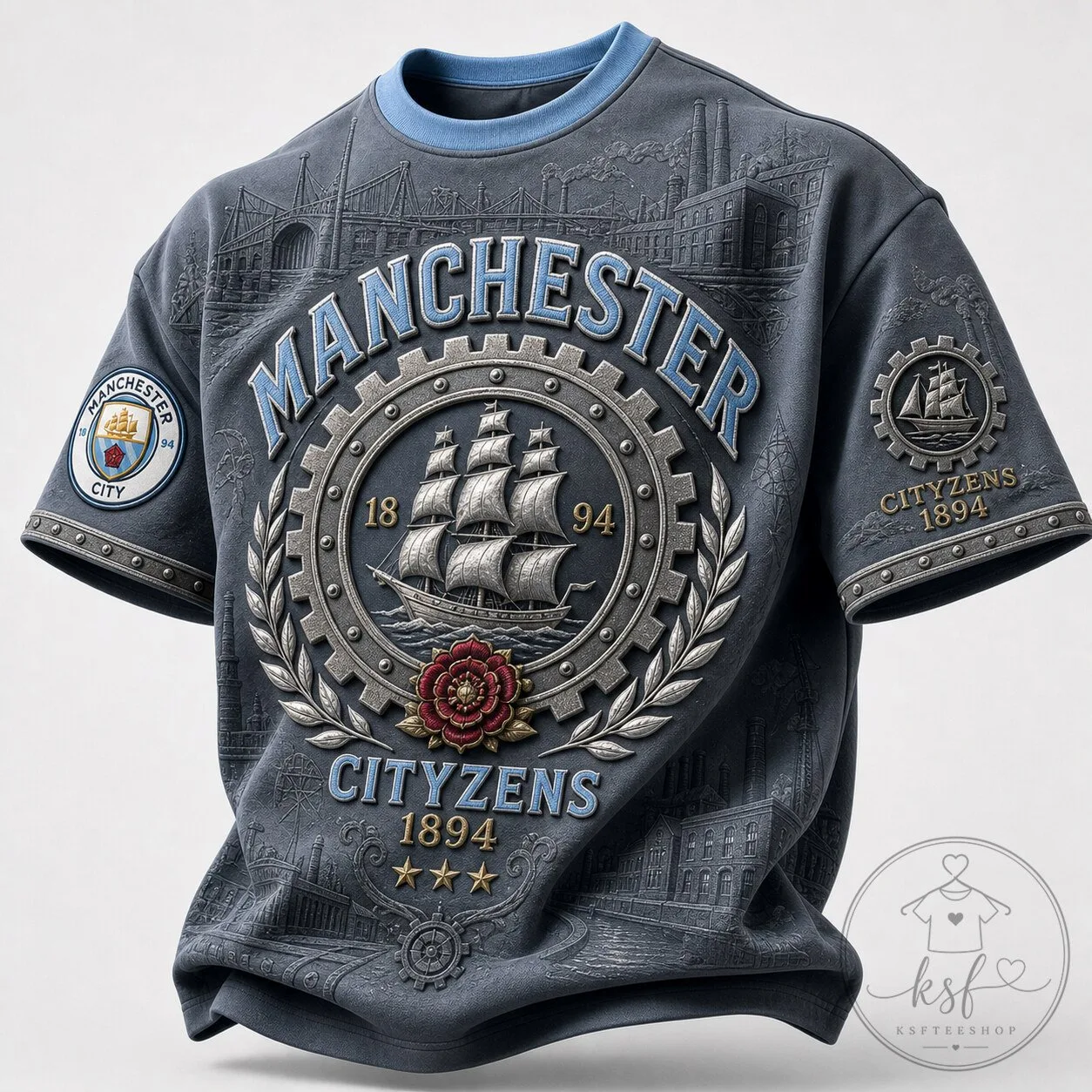 Manchester City Football Club Cityzens 1894 Crest Graphic T-Shirt