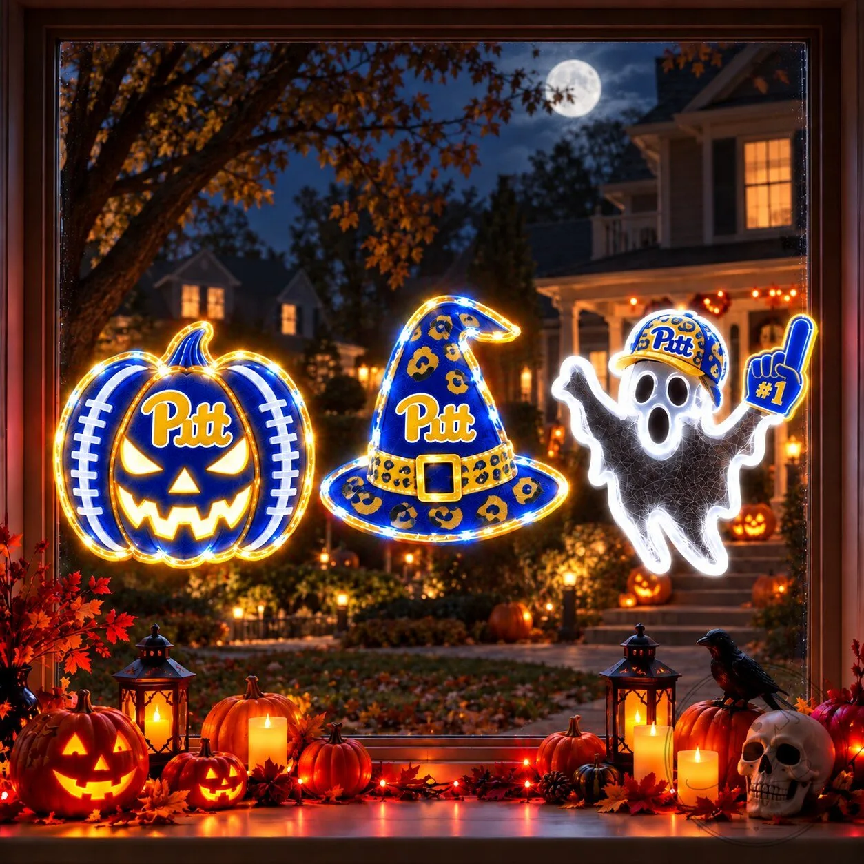 Pittsburgh Panthers Halloween Pumpkin Witch Hat Ghost Window Light Decorations
