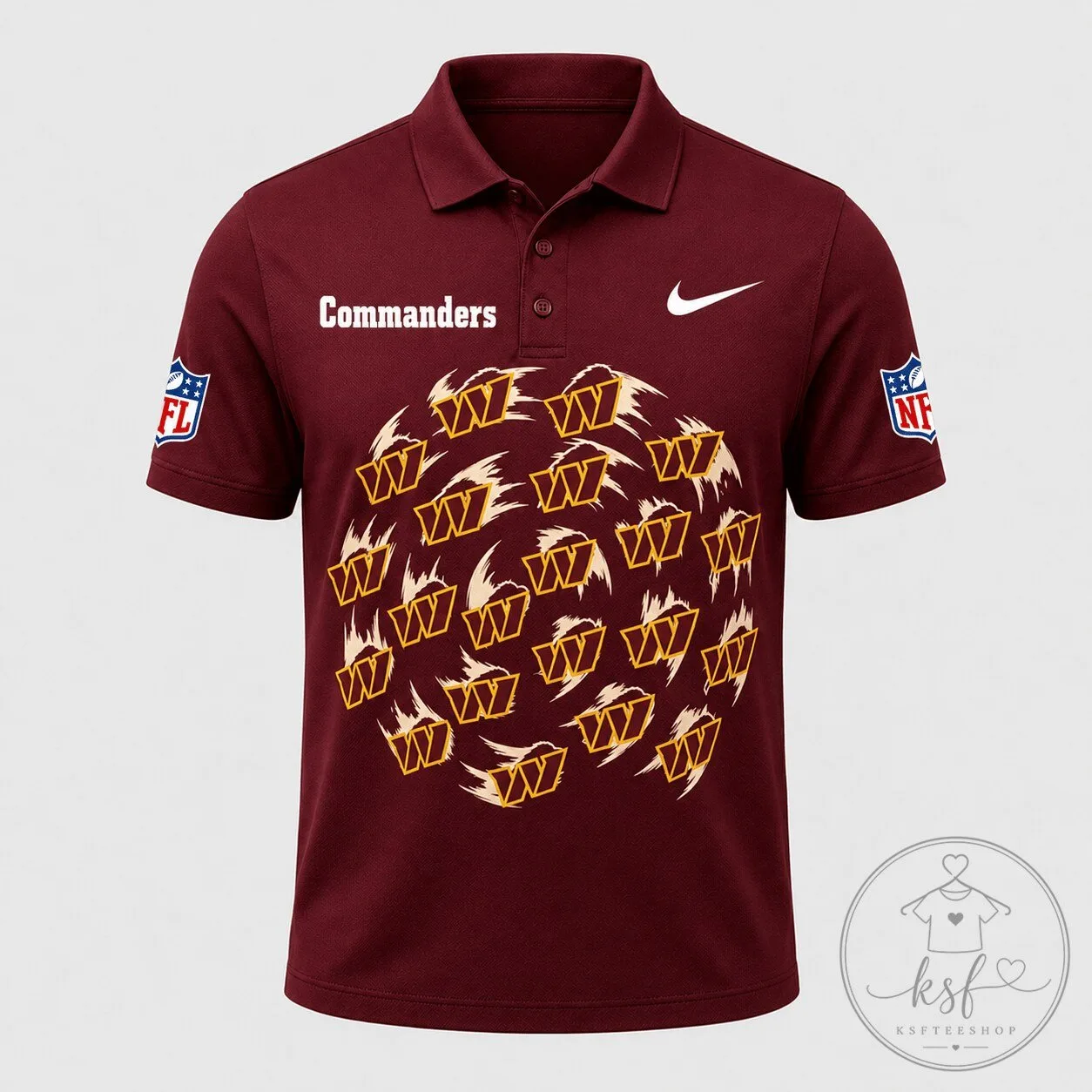 Washington Commanders National Football League Team Logo Pattern Polo Shirt