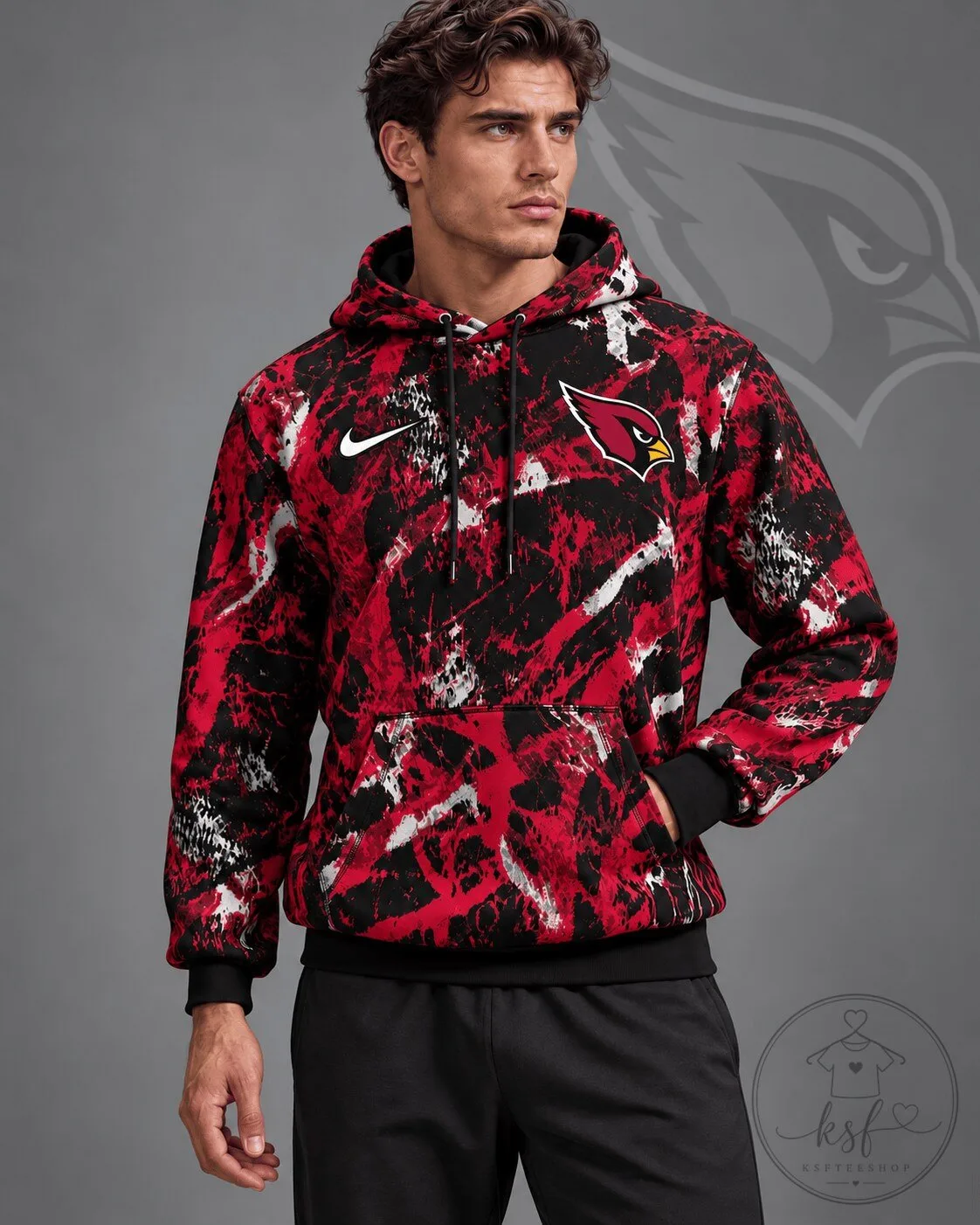 Arizona Cardinals Distressed Brush Camouflage Red Black White Pullover Hoodie