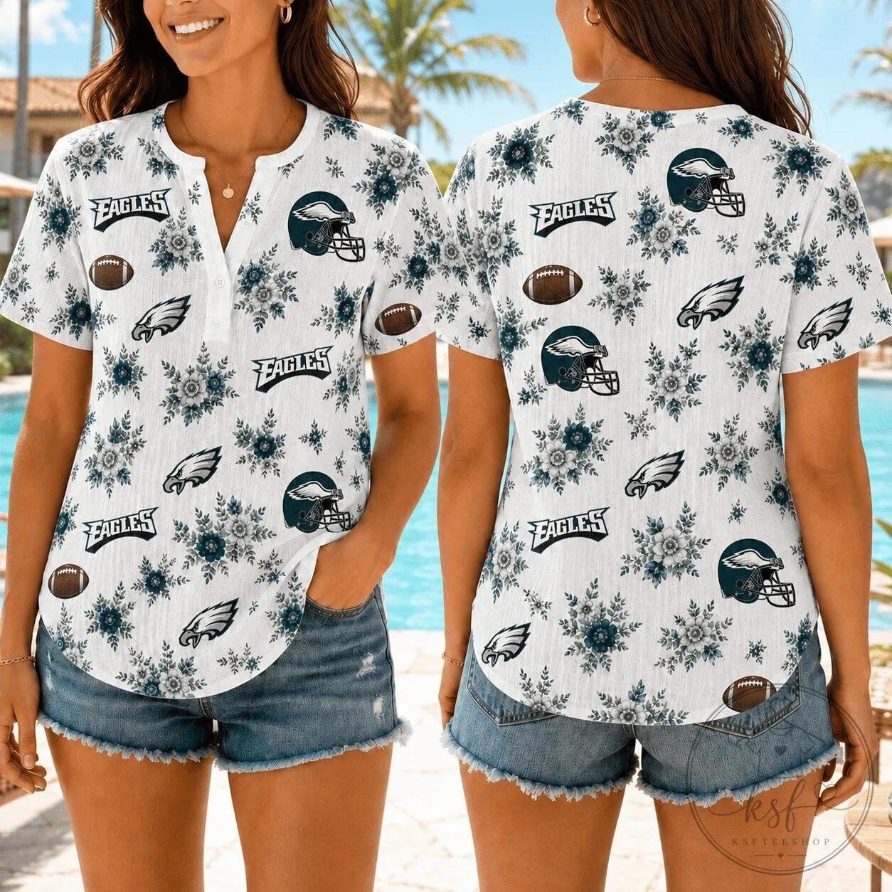 Philadelphia Eagles NFL Football Floral Women's Summer Short Sleeve T-Shirt