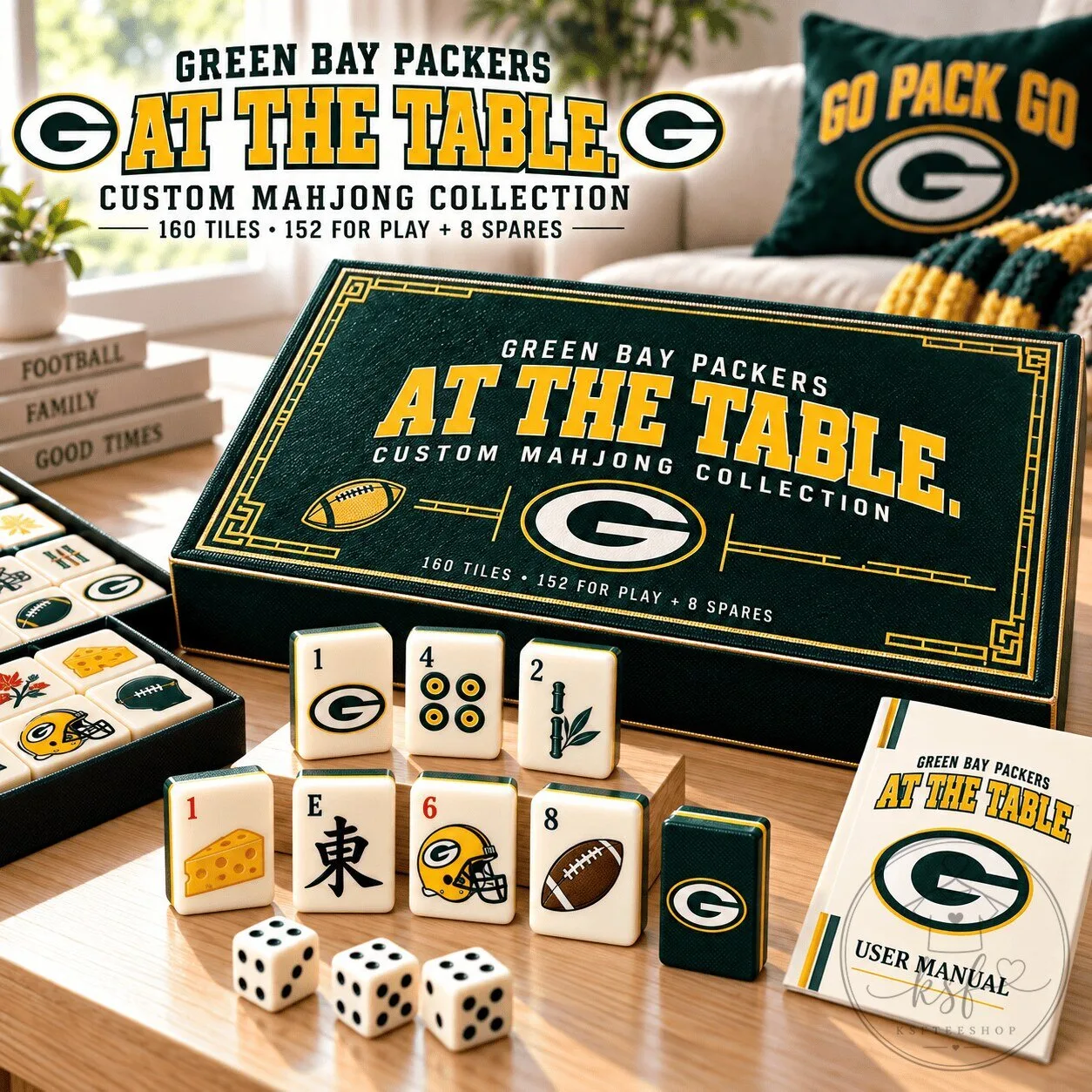 Green Bay Packers At The Table Custom Mahjong Collection Game Set