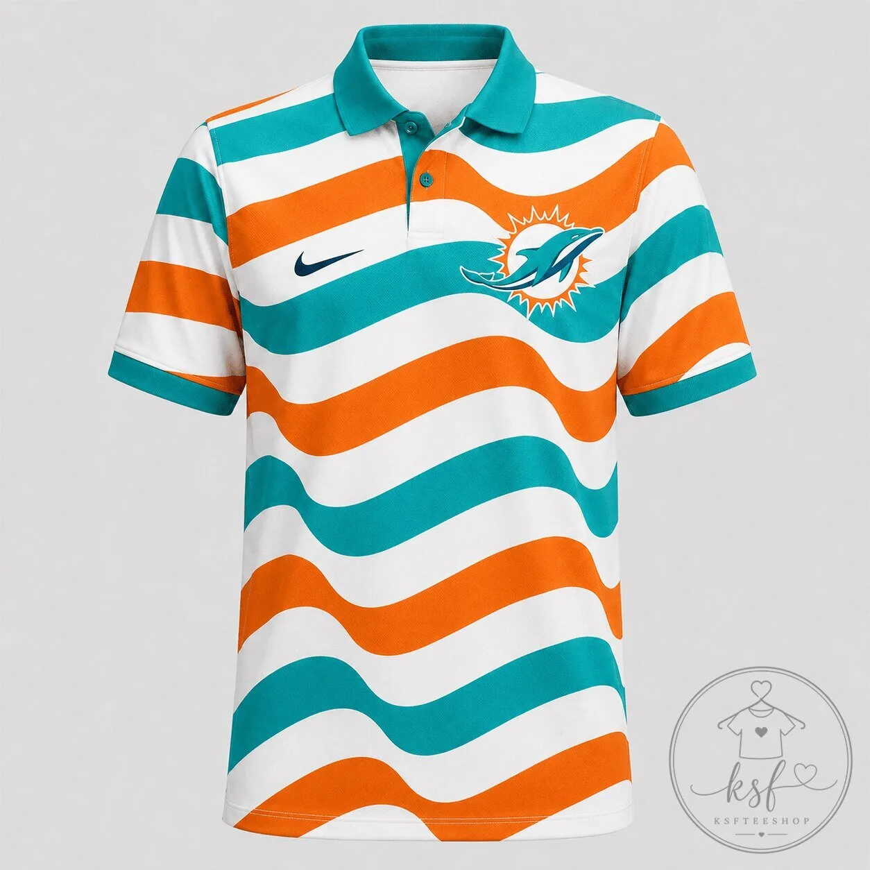 Miami Dolphins NFL Wave Striped Logo Performance Polo Shirt