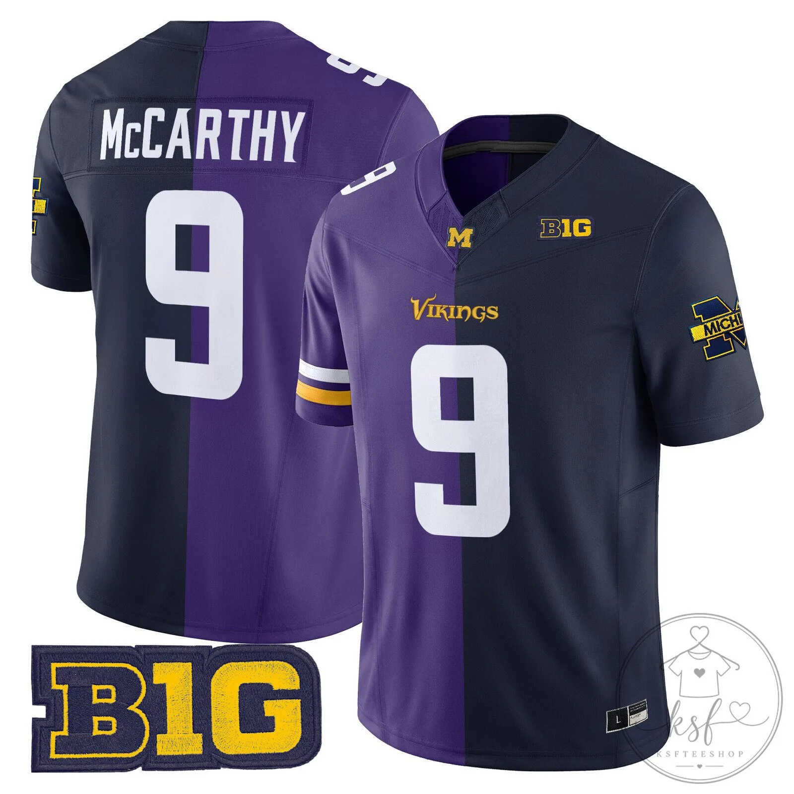 J.J. McCarthy Michigan Wolverines Football Jersey Number 9 Purple and Navy Blue