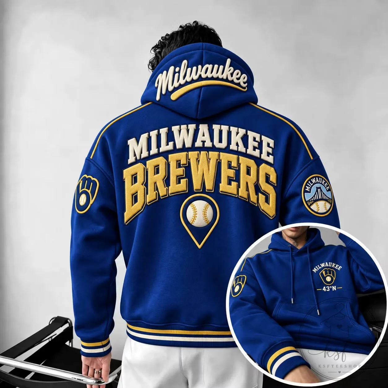 Milwaukee Brewers Baseball Team Royal Blue Embroidered Hoodie