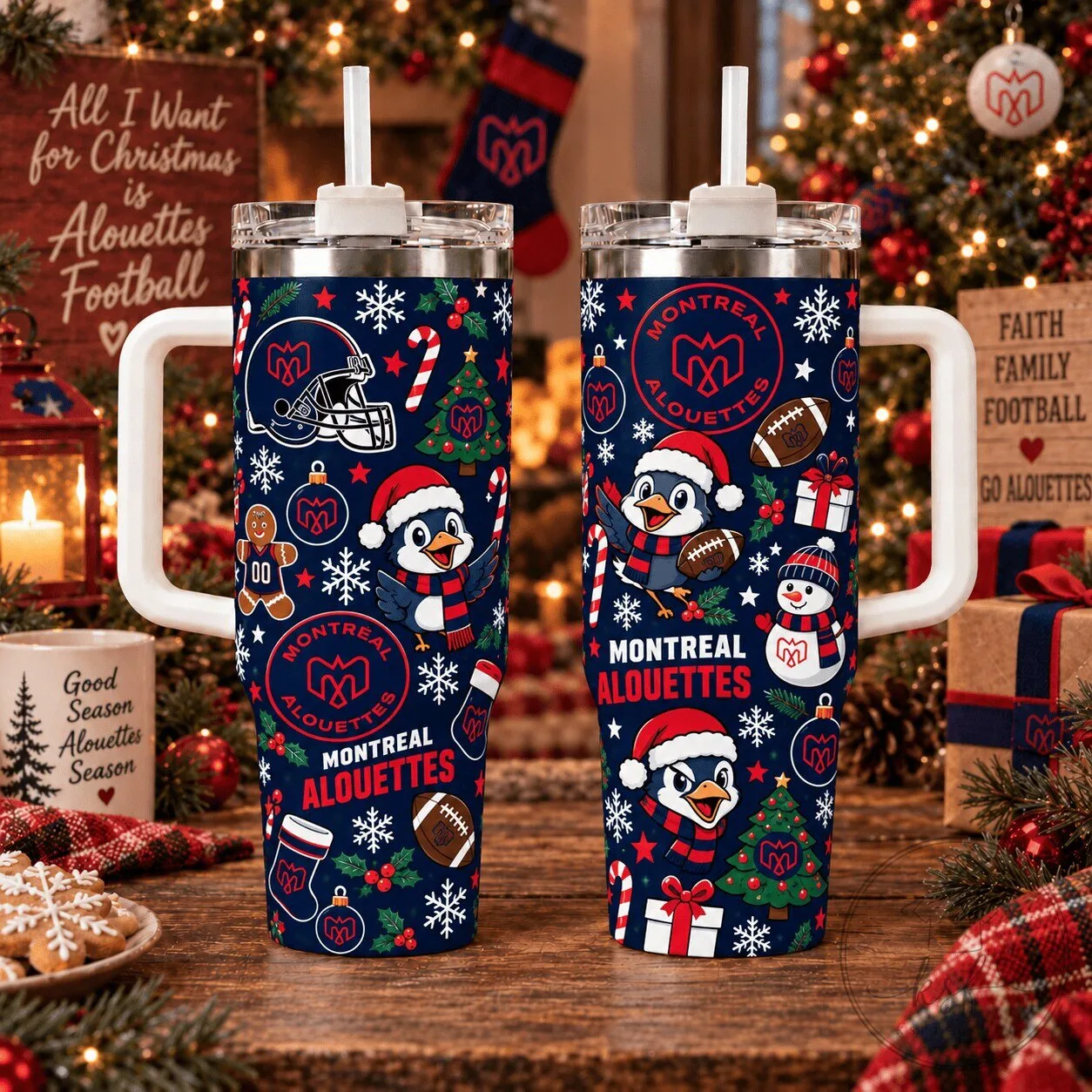 Montreal Alouettes Football Christmas Holiday Tumbler With Handle