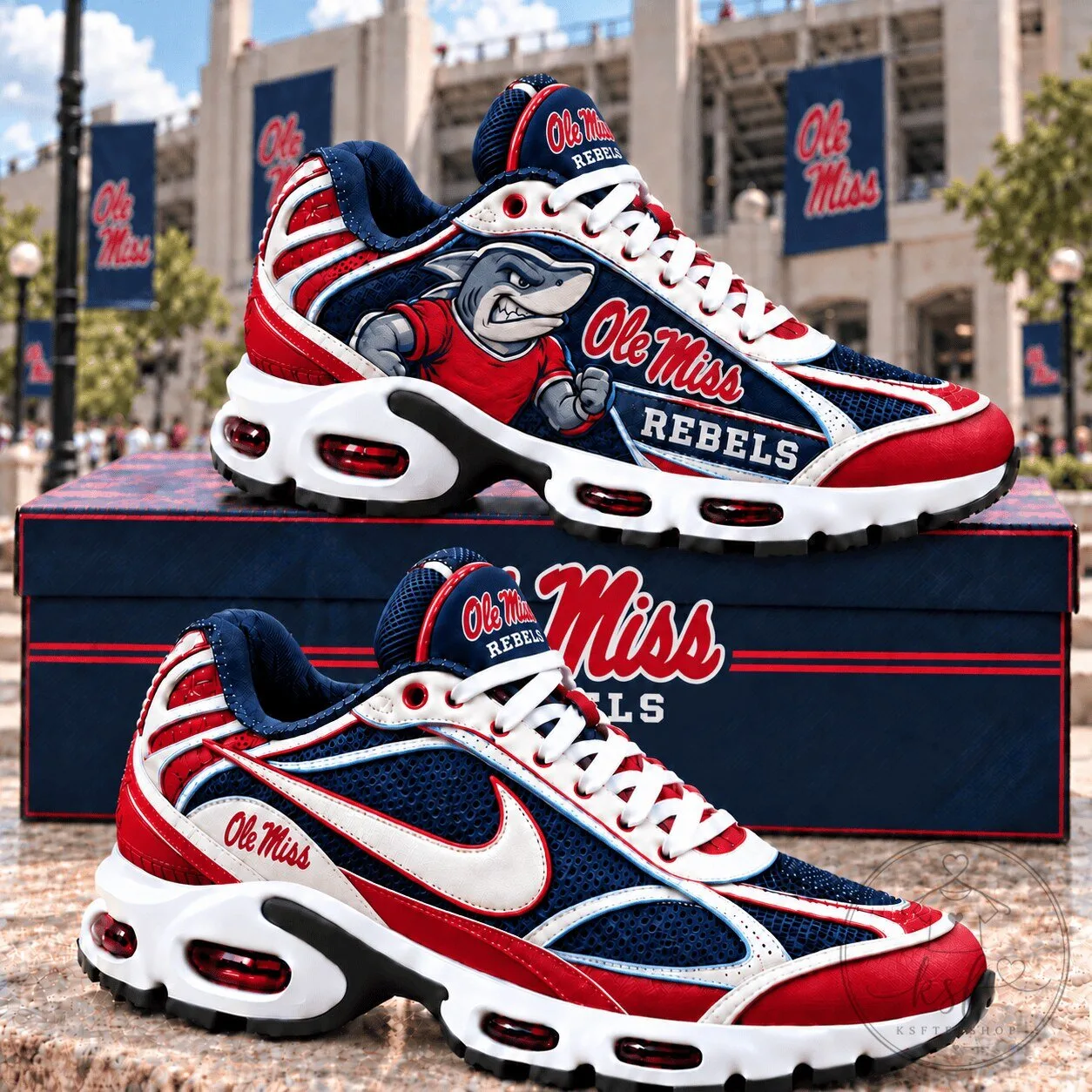 Ole Miss Rebels Mascot Shark NCAA College Team Sports Fan Shoes