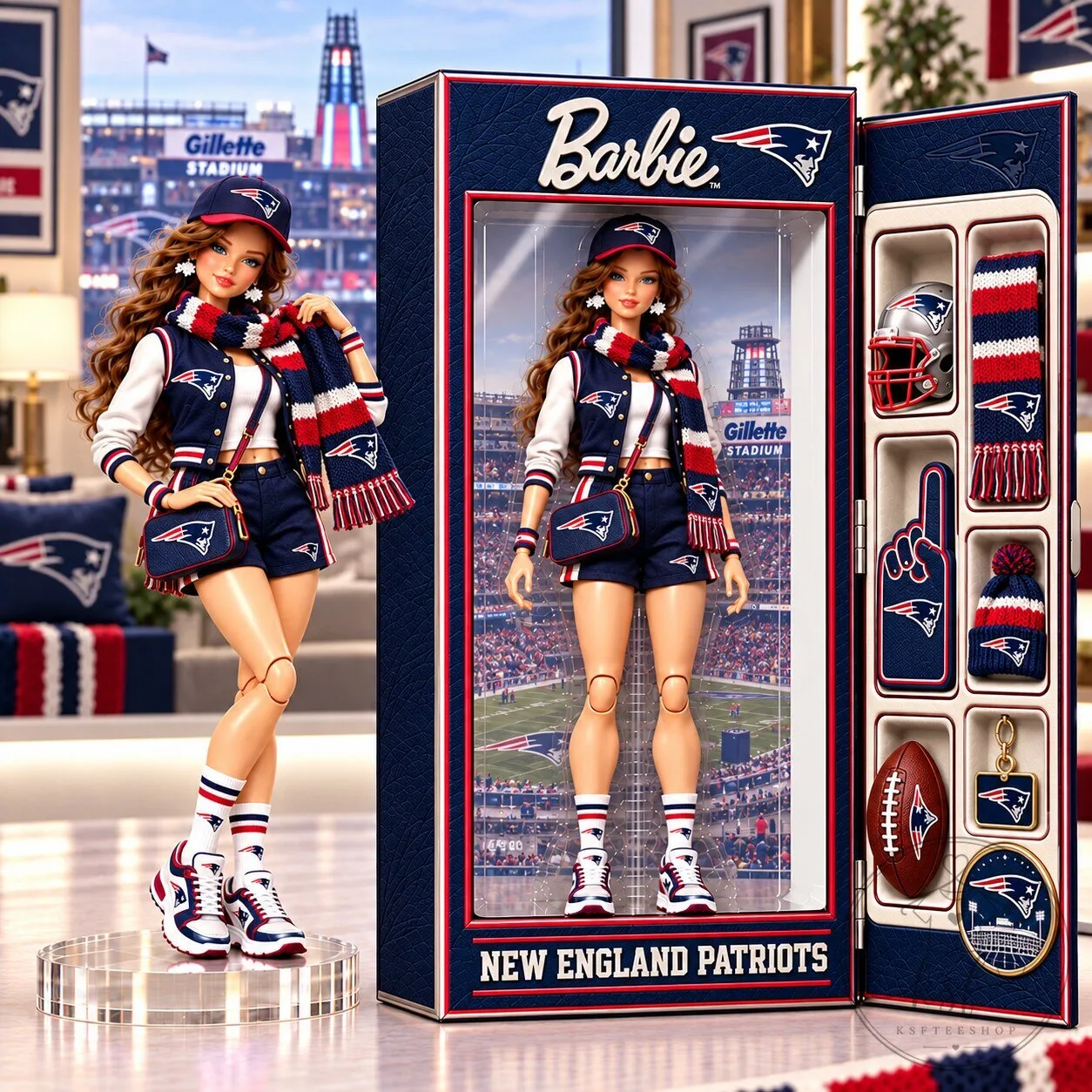 New England Patriots Barbie Doll Collectible Figure with Accessories
