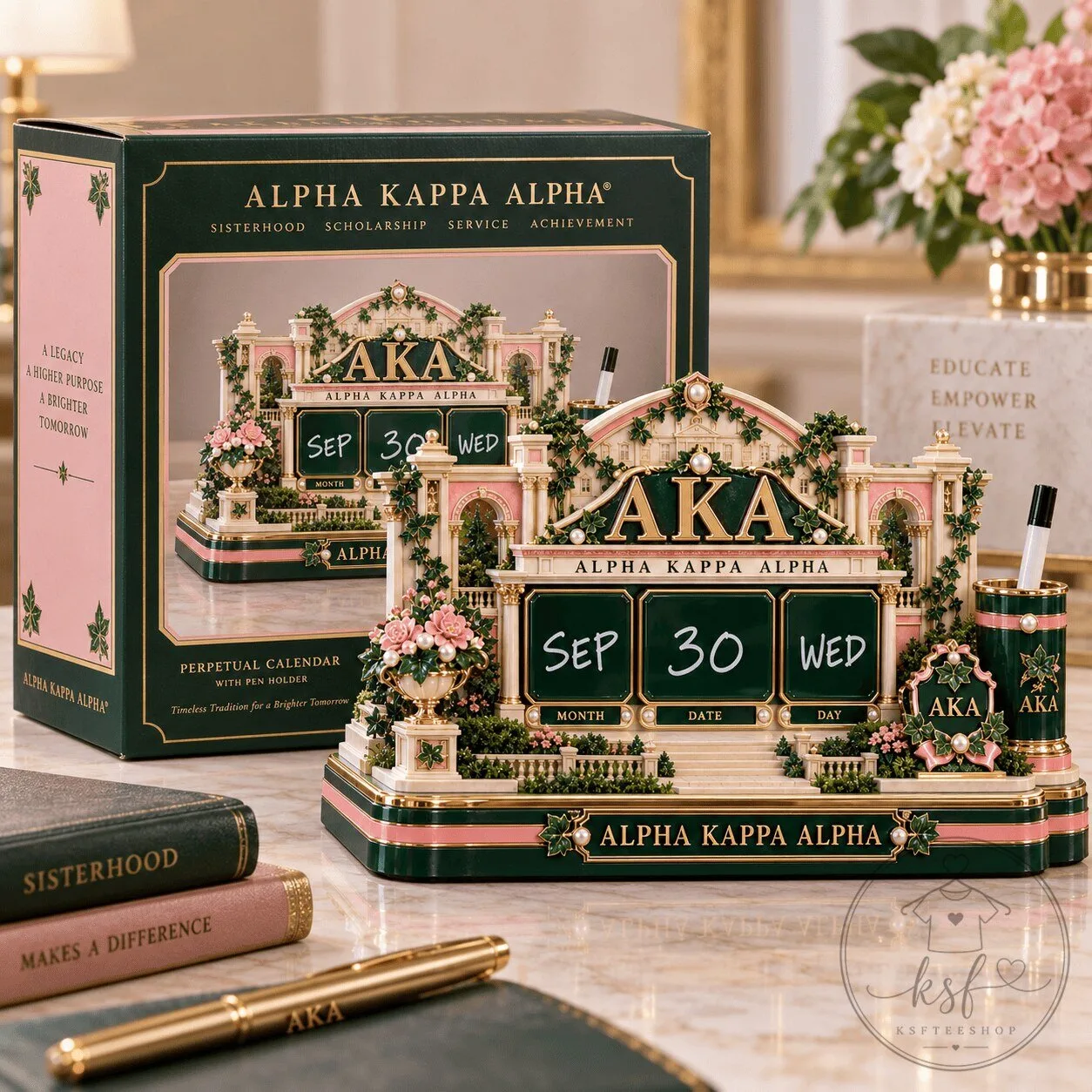 Alpha Kappa Alpha Perpetual Calendar With Pen Holder