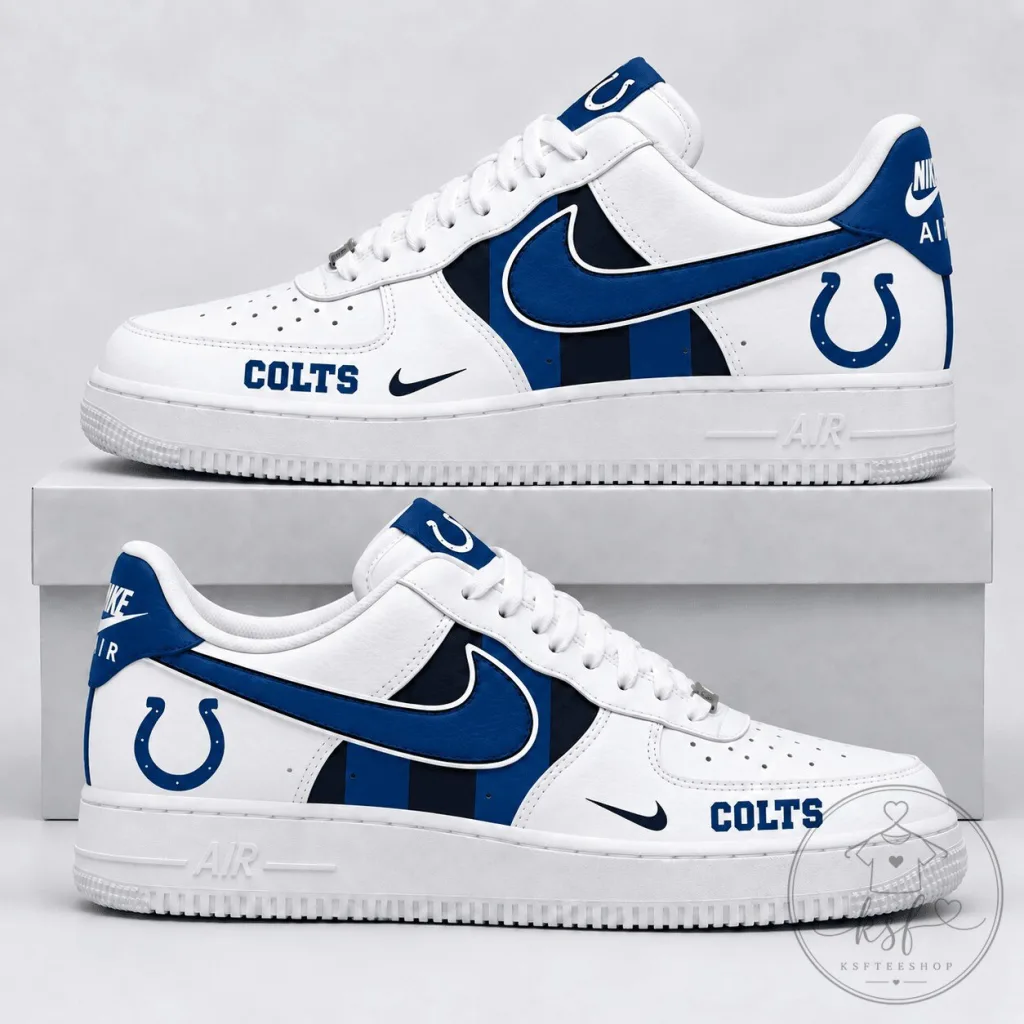 Indianapolis Colts NFL Team Logo Custom Design White and Blue Sneakers Indianapolis Colts NFL Team Logo Custom Design White and Blue Sneakers