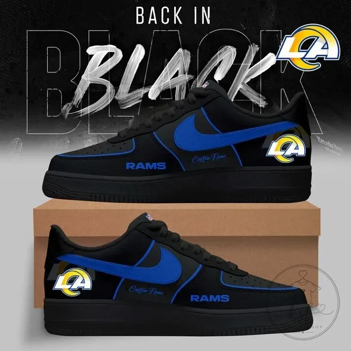 Los Angeles Rams Black Custom Name Fan Air Force 1 Style Sneakers