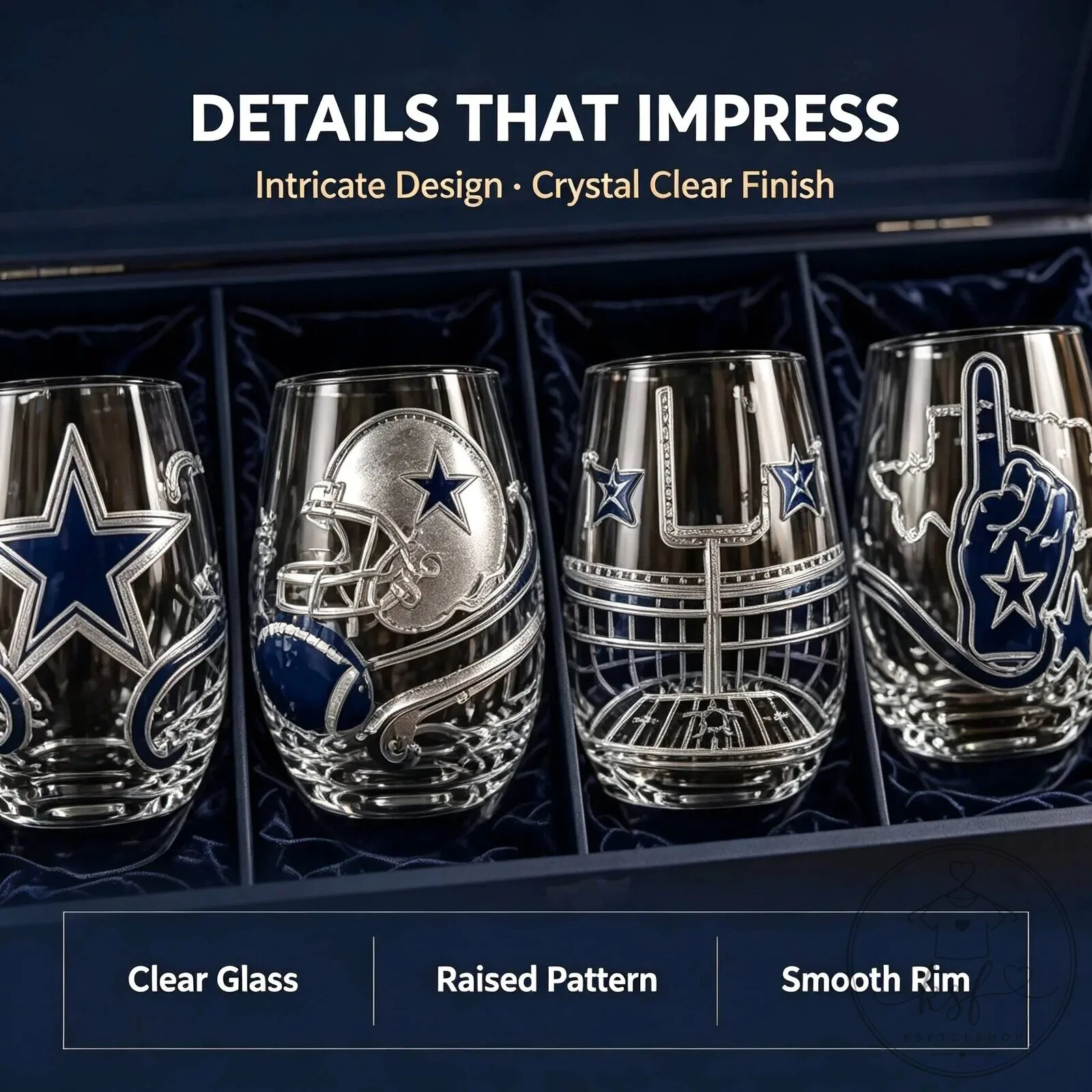 Dallas Cowboys NFL Football Team 4-Piece Stemless Wine Glass Set