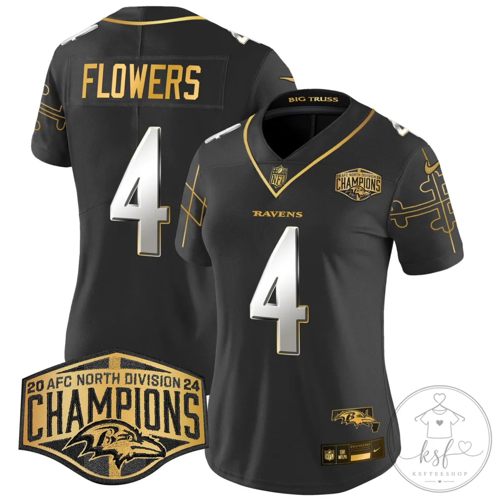 AFC North Division Champions Baltimore Ravens Flowers Number 4 Black Jersey
