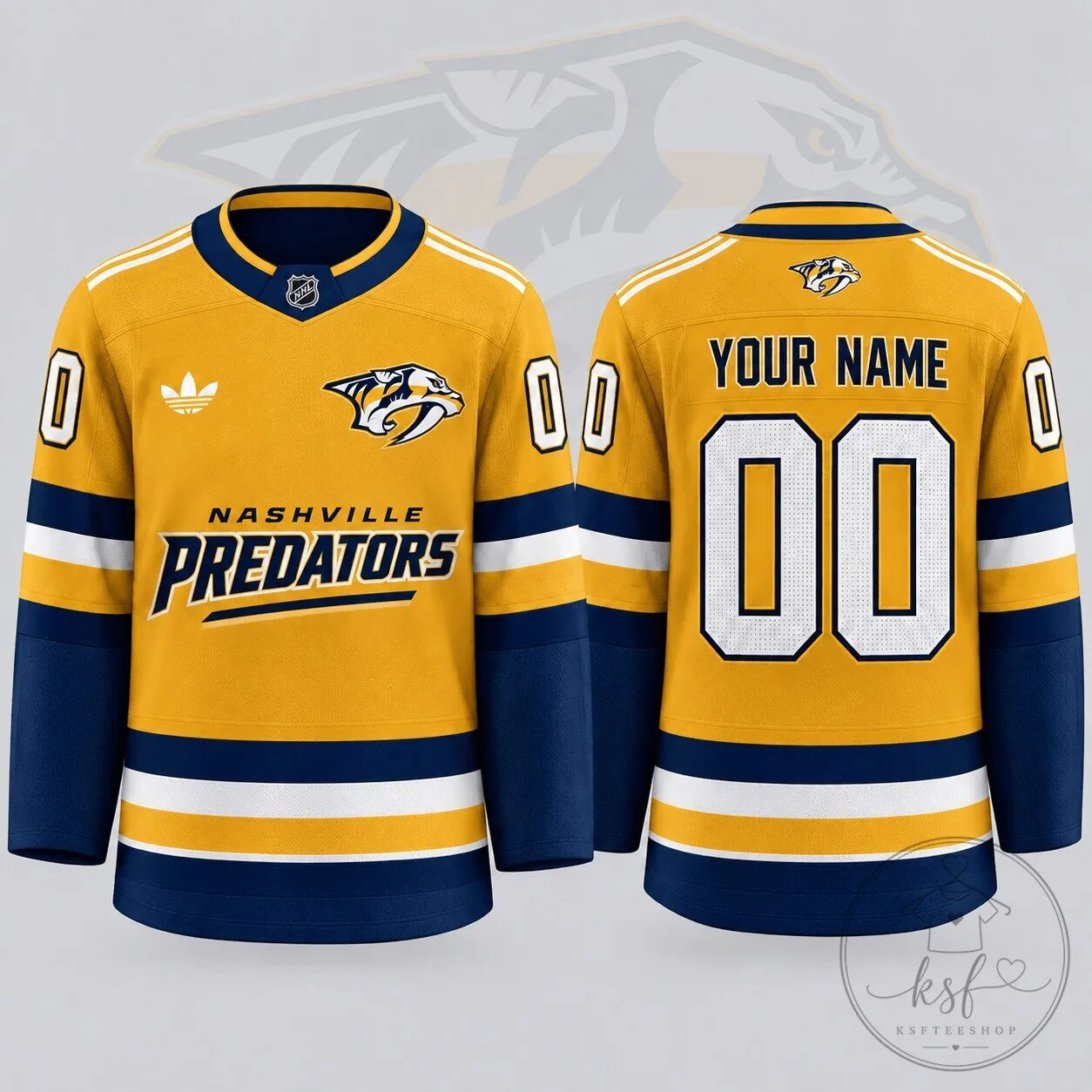 Nashville Predators Personalized Gold and Navy Blue Hockey Jersey