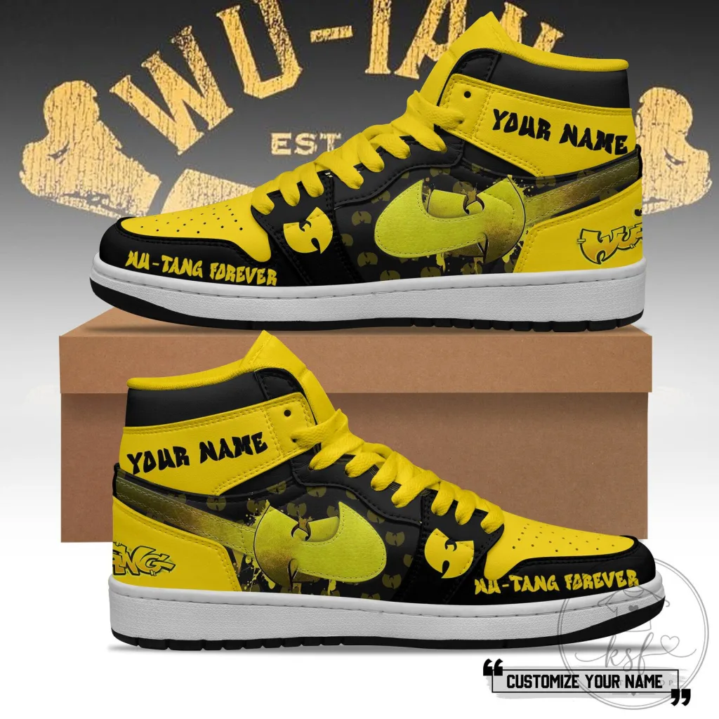 Wu-Tang Clan Forever Yellow and Black Custom Name High Top Sneakers