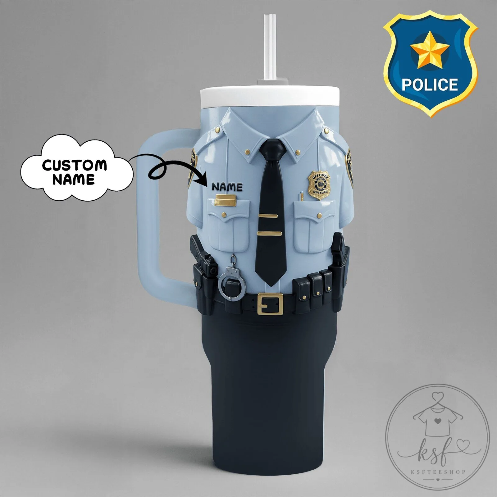Police Officer Uniform Insulated Tumbler With Handle