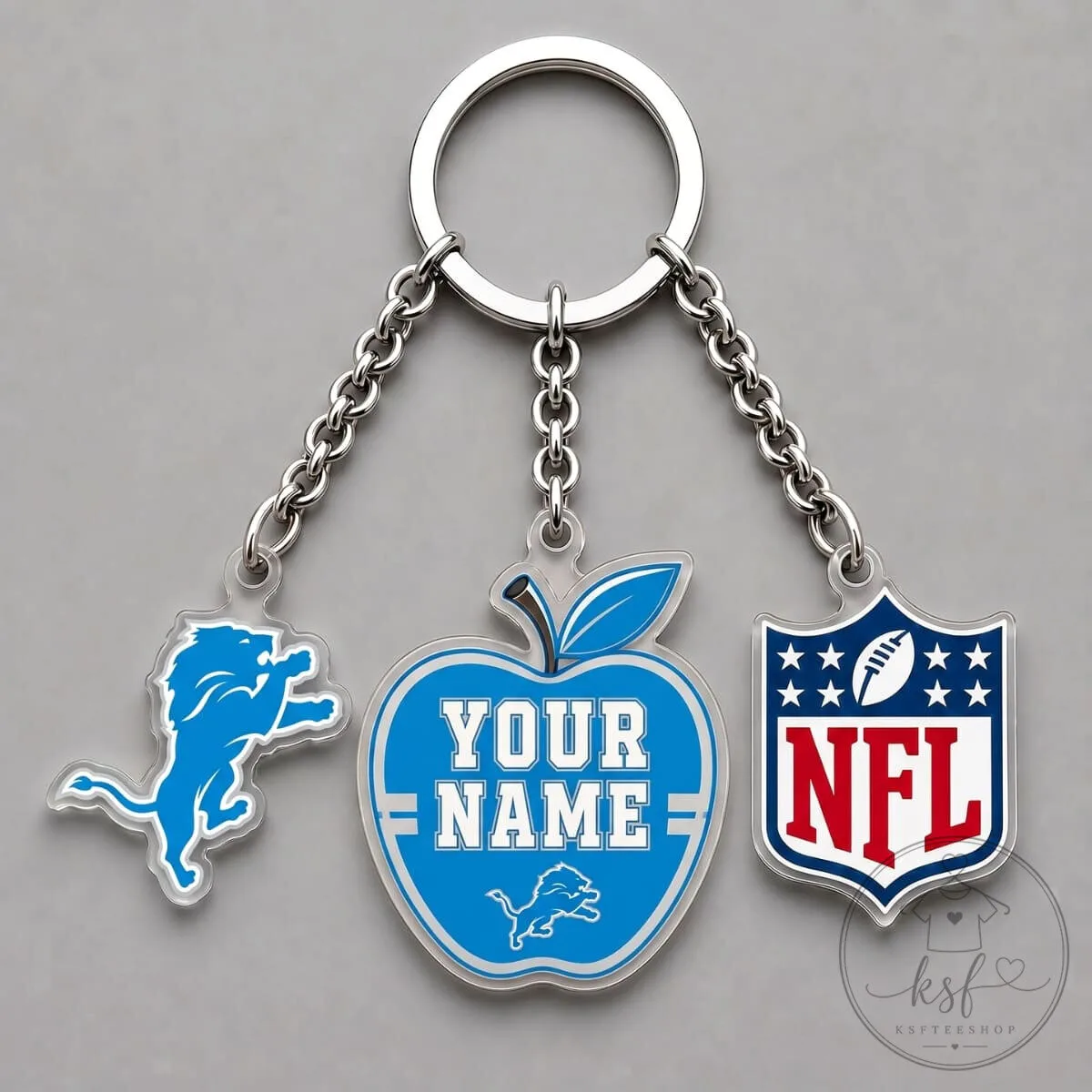 Detroit Lions Personalized Apple Charm Keychain - National Football League Fan Gift