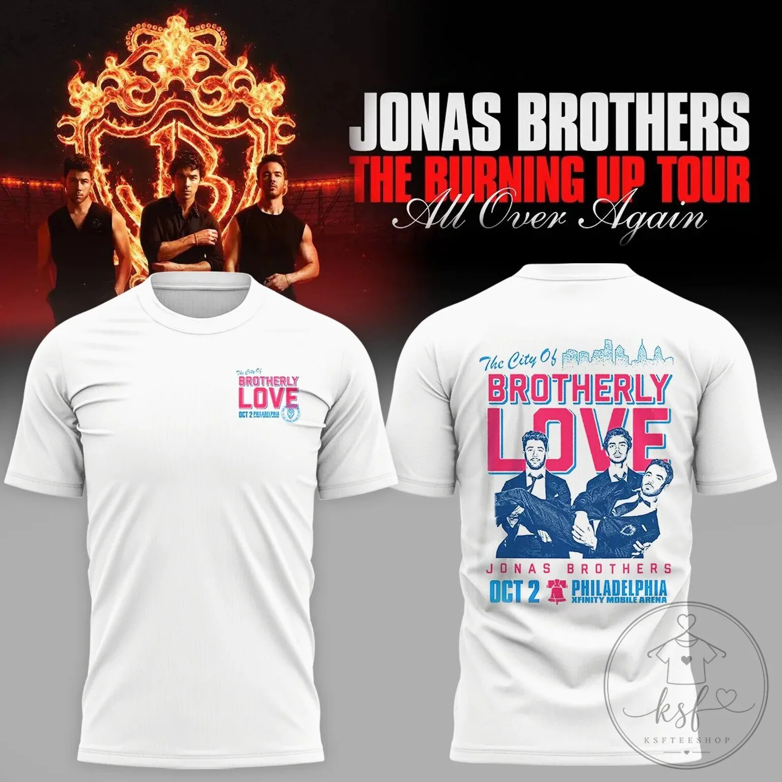 Philadelphia Concert Event T-Shirt for the Jonas Brothers Burning Up Tour