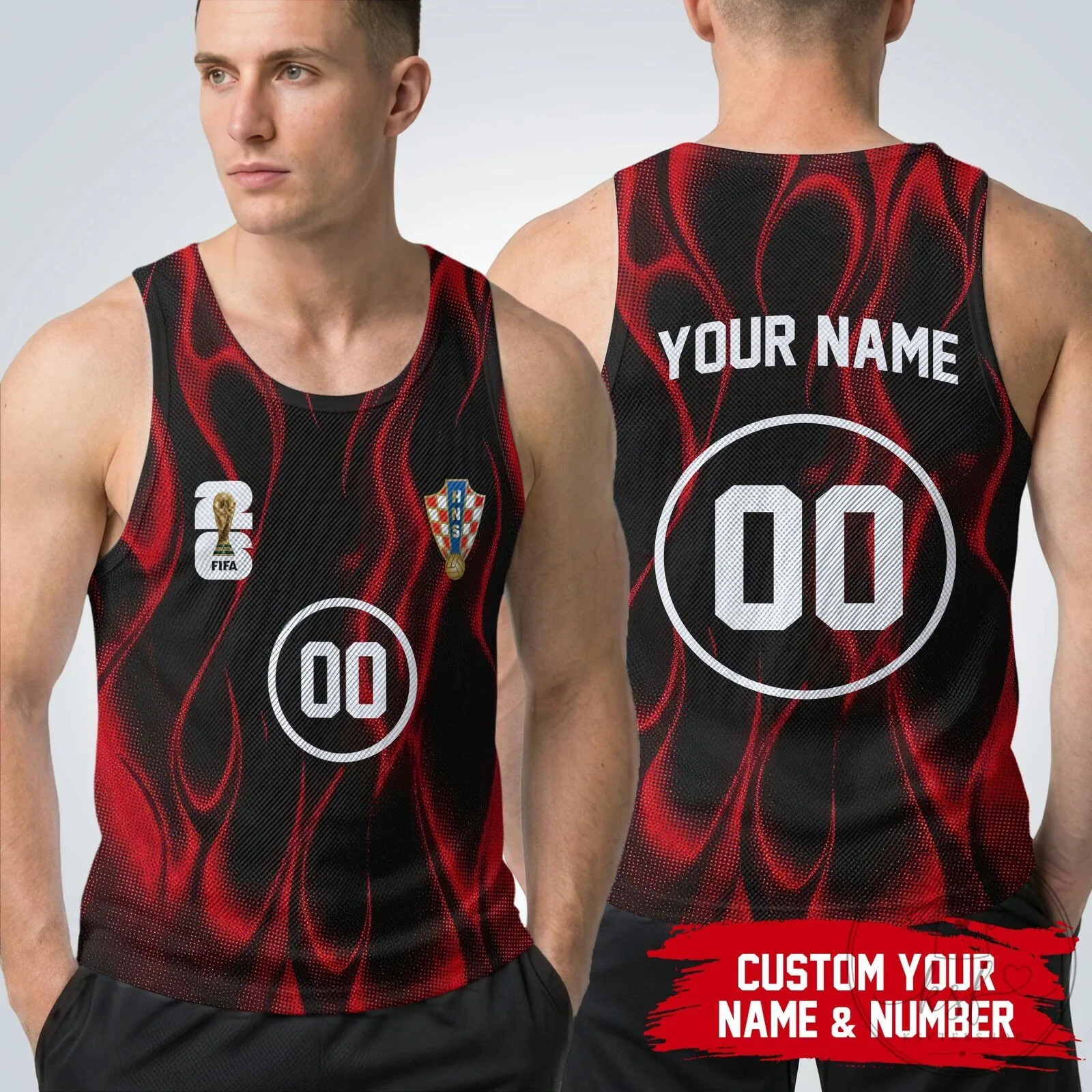 Croatia FIFA World Cup Flame Design Custom Name and Number Tank Top