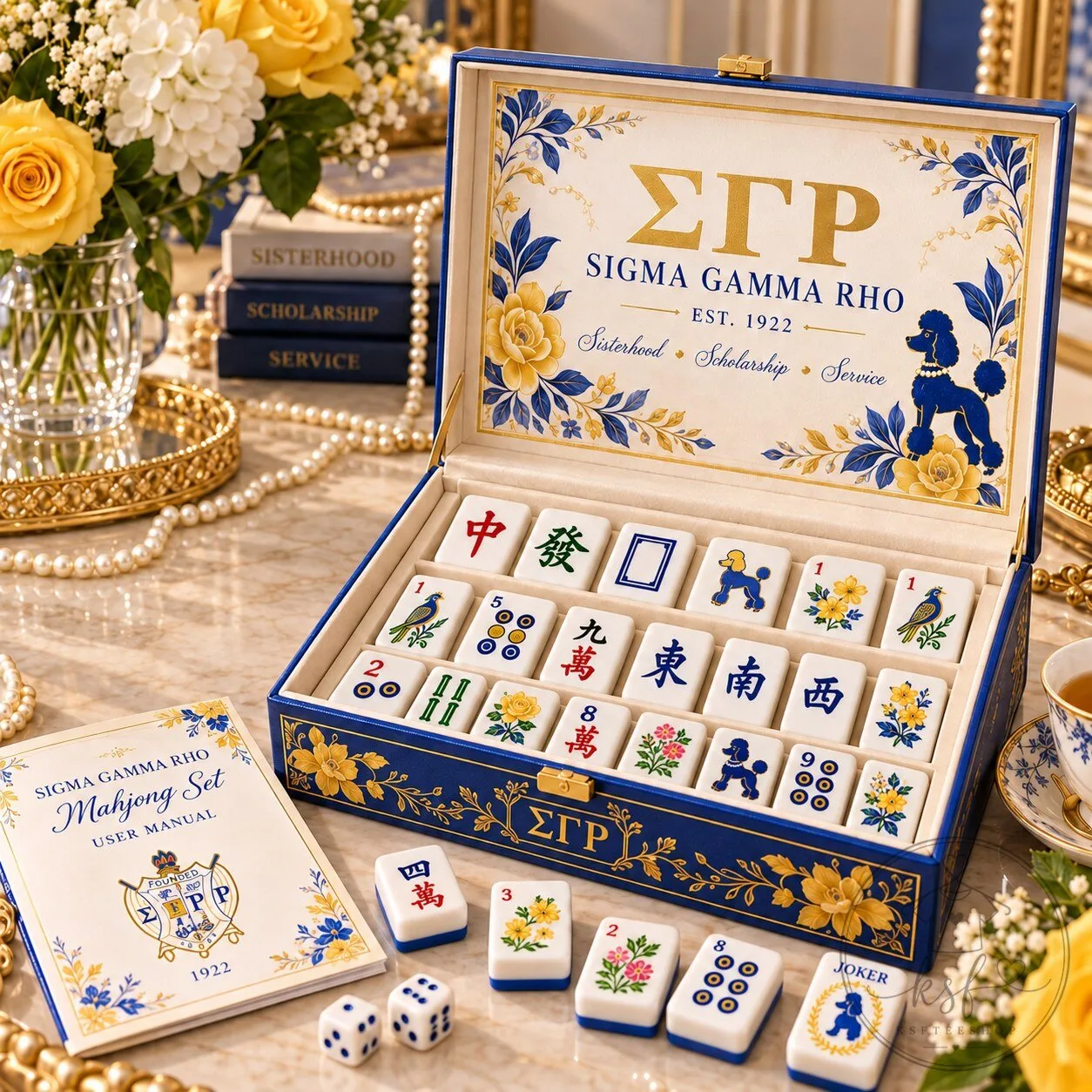Sigma Gamma Rho Sorority Mahjong Game Set with Custom Tiles and Box
