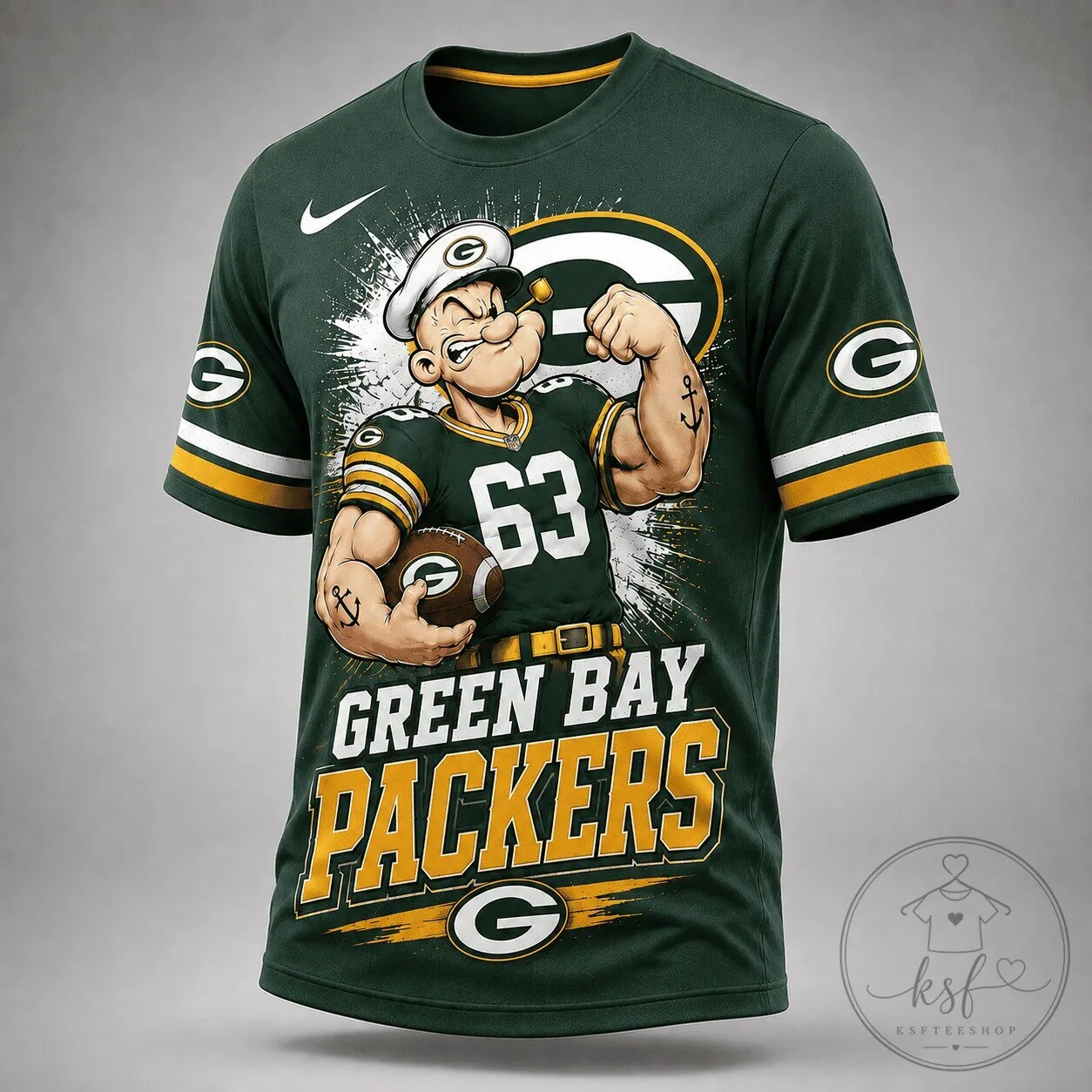 Popeye The Sailor Man Green Bay Packers Football Team T-Shirt