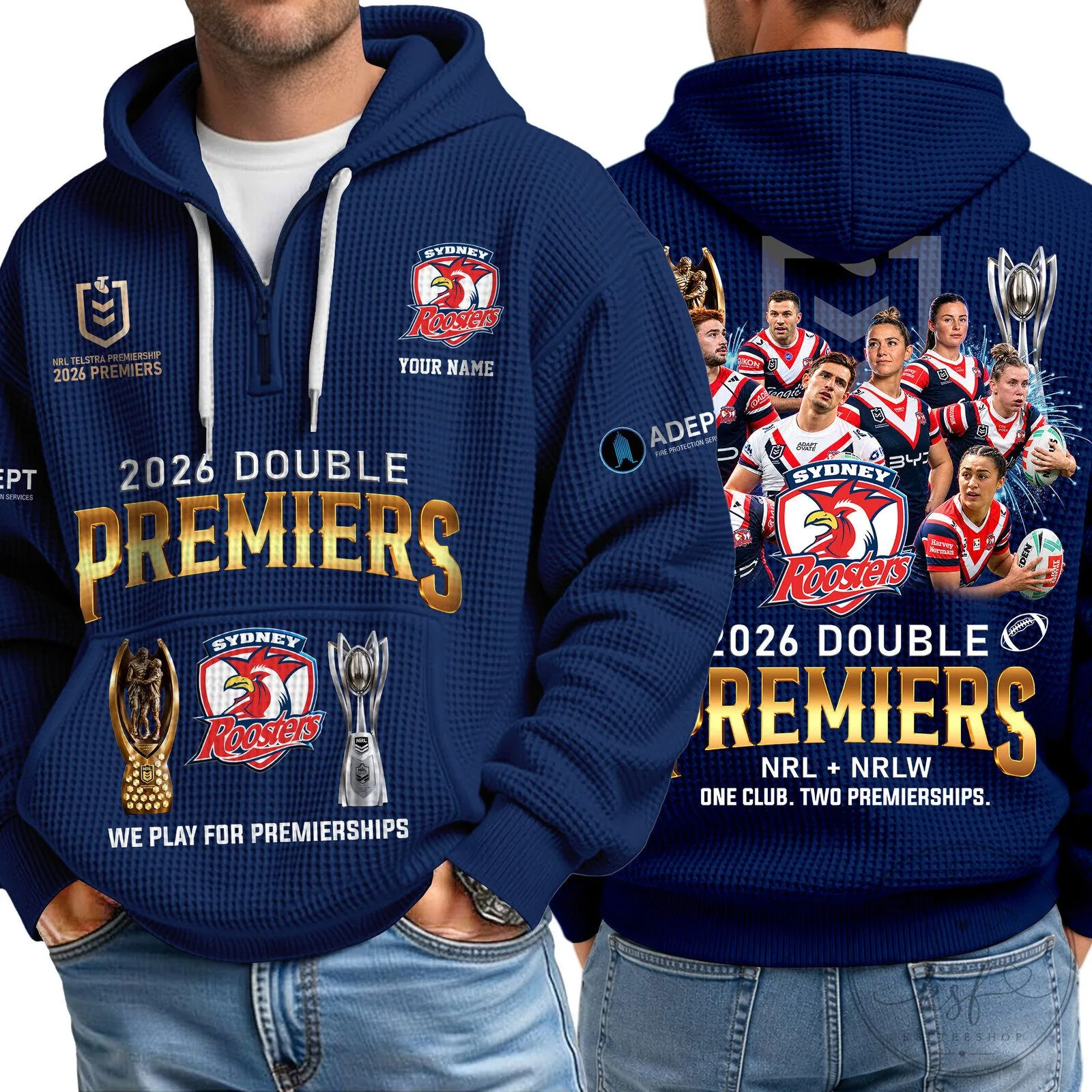 Sydney Roosters 2026 Double Premiers NRL Rugby League Fan Hoodie